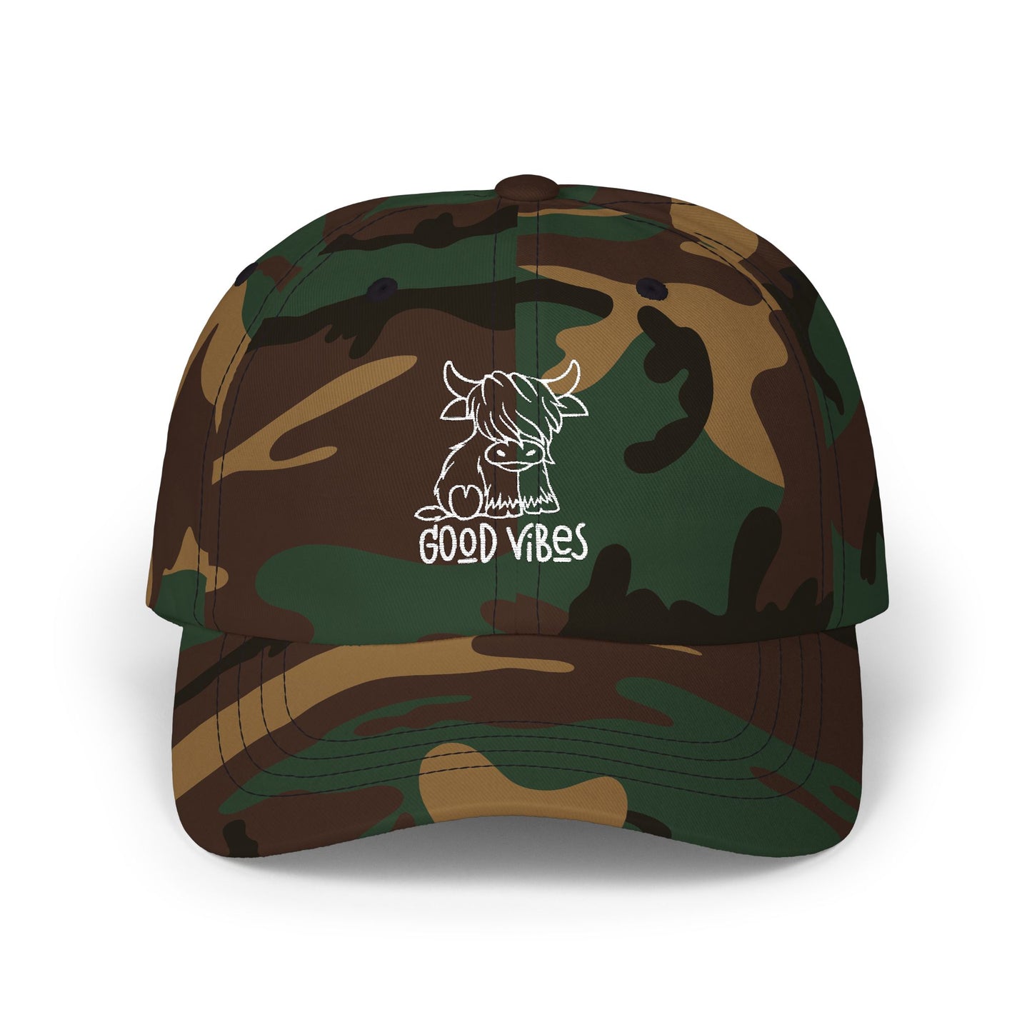 “Good Vibes” Cow Embroidered Relaxed Hat