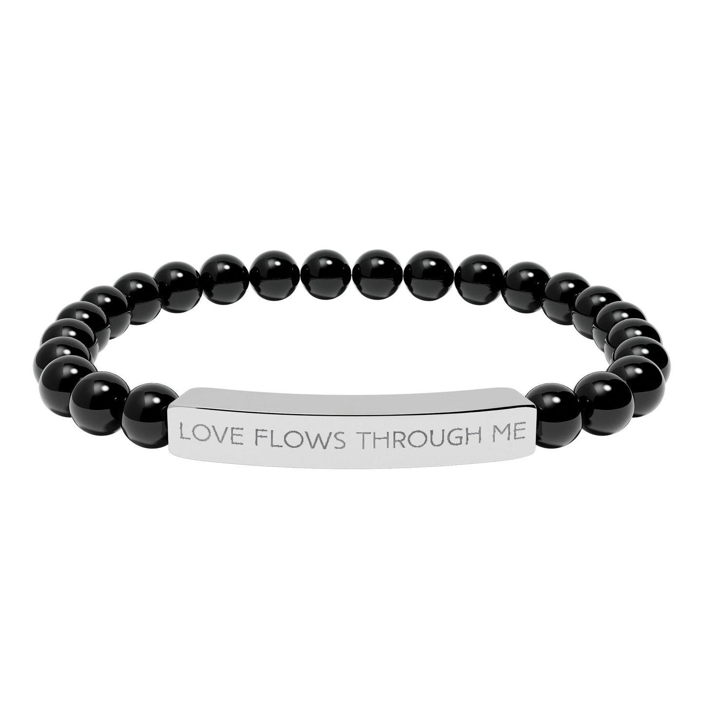 Engraved Natural Stone Stretch Bracelet — "Love Flows Through Me" | Graduation | Wedding | Valentines Gift