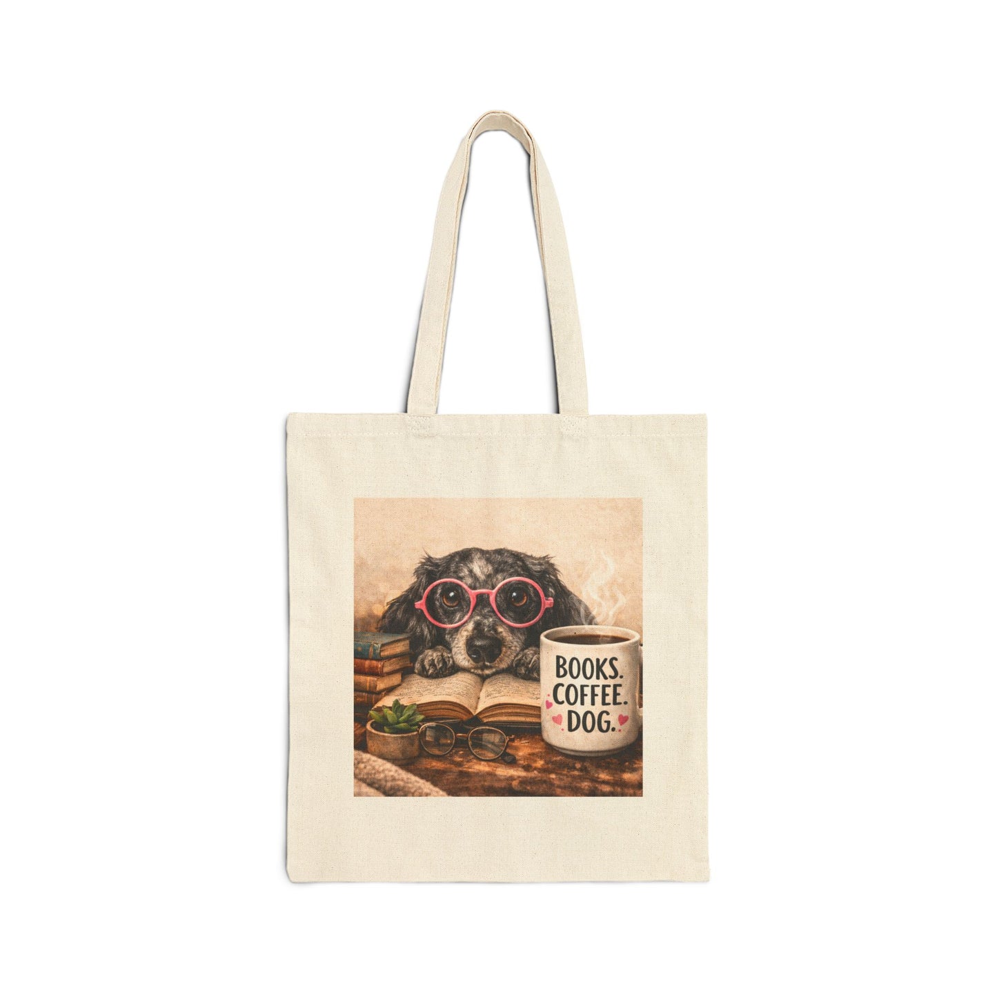 "Books. Coffee. Dog." Canvas Book Lover Tote