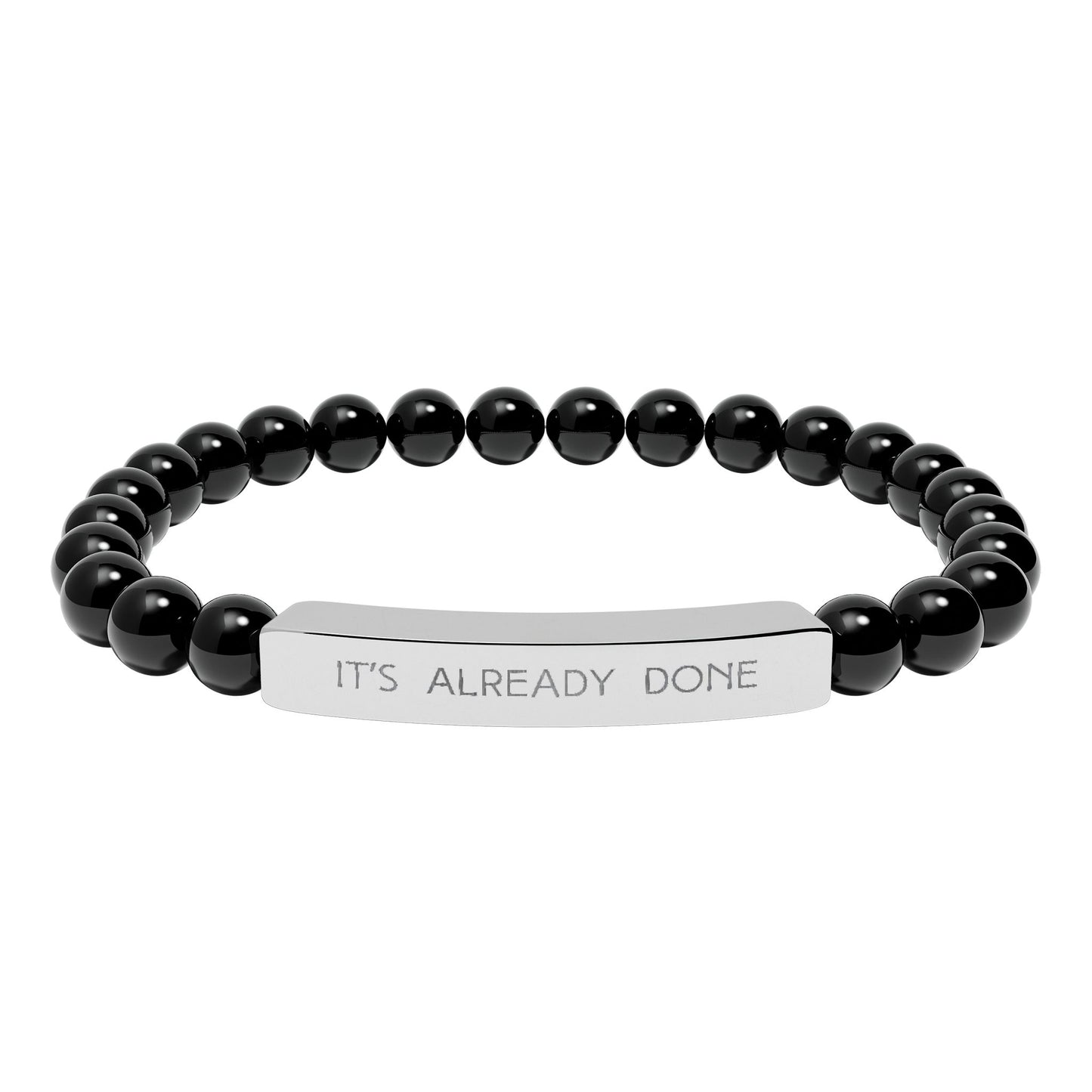Engraved Natural Stone Bar Bracelet — “IT'S ALREADY DONE” Stretch Beaded Bracelet | Graduation | Promotion Gift