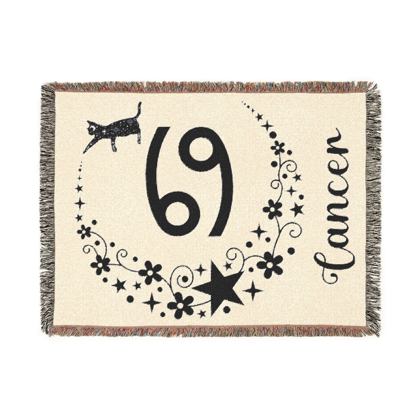 Cancer Zodiac Woven Blanket/Throw with Cat & Stars