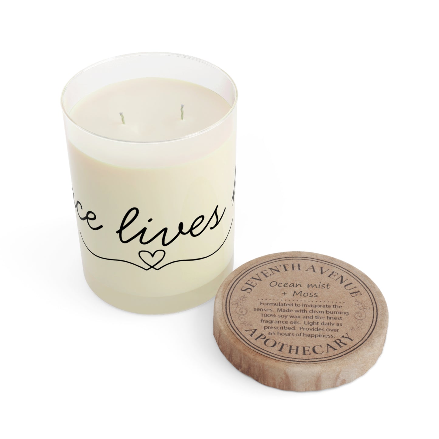 Peace Lives Here 11oz Scented Candle — Glass Jar, Soy Blend