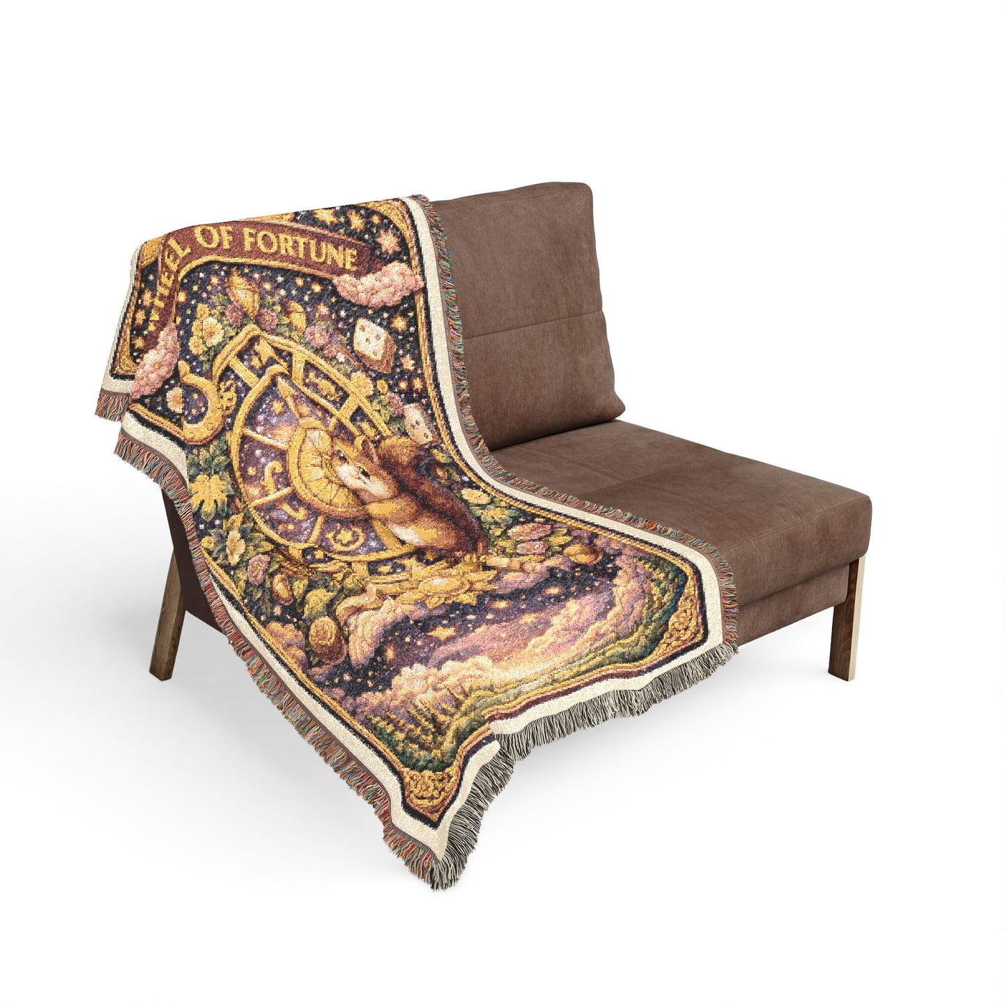 Wheel of Fortune Squirrel Tarot Card Woven Blanket/Throw - 100% Cotton