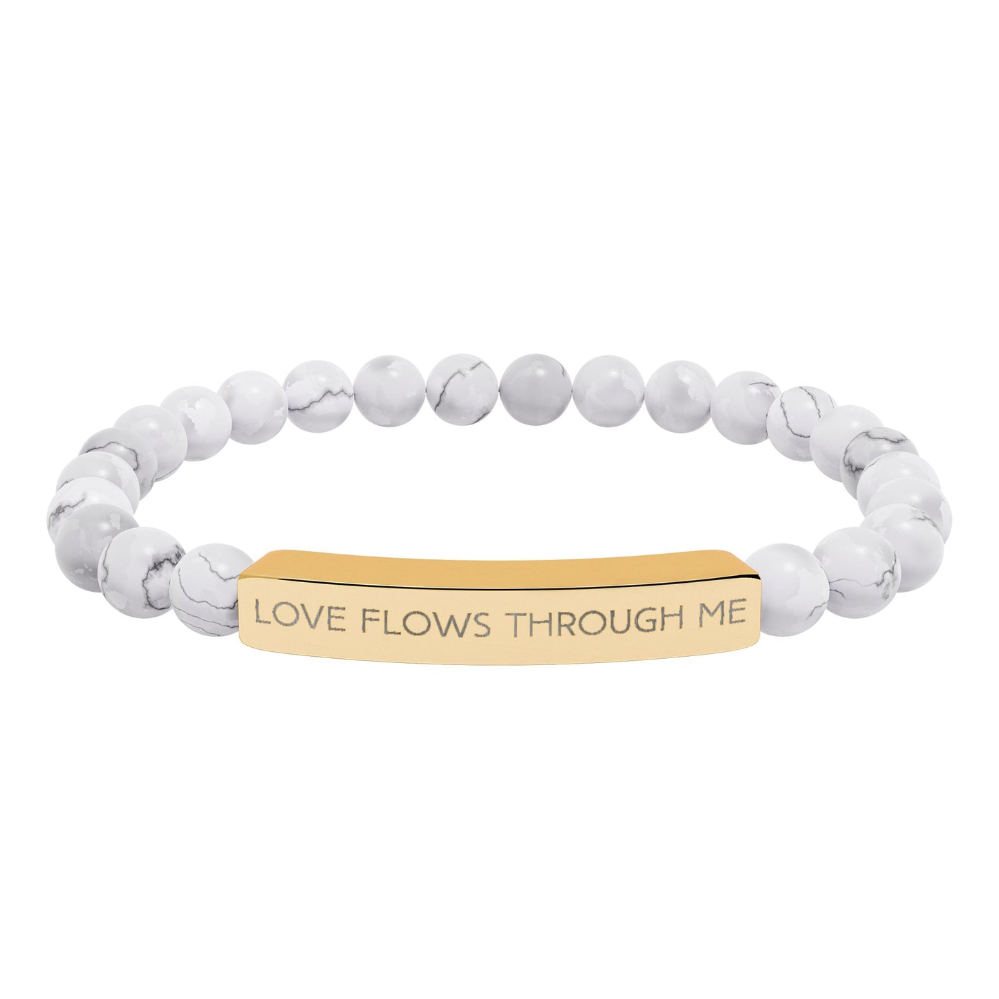 Engraved Natural Stone Stretch Bracelet — "Love Flows Through Me" | Graduation | Wedding | Valentines Gift