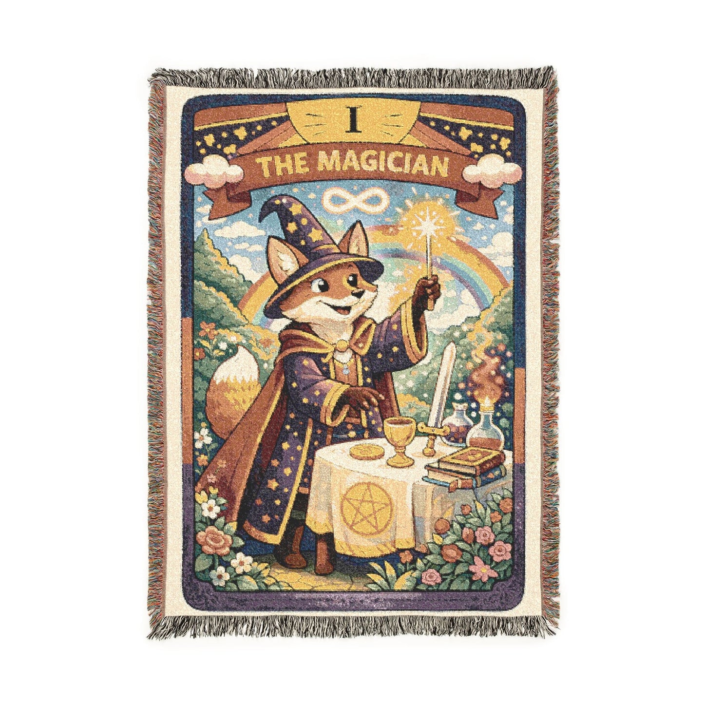 The Magician Tarot Card (Fox) Woven Blanket/Throw