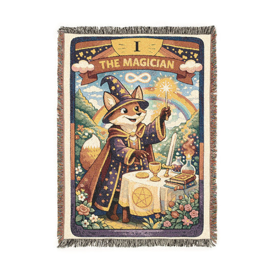 The Magician Tarot Card (Fox) Woven Blanket/Throw