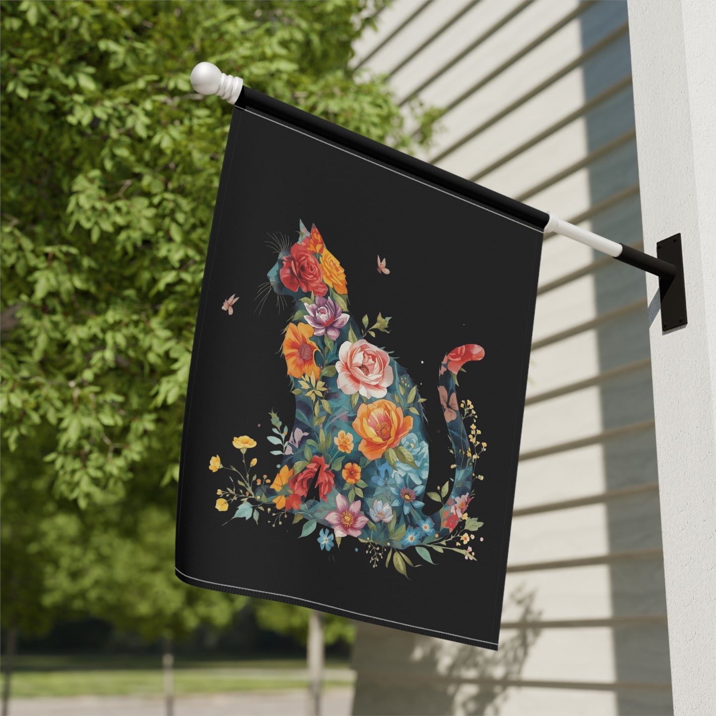 Floral Cat Garden Flag /House Banner