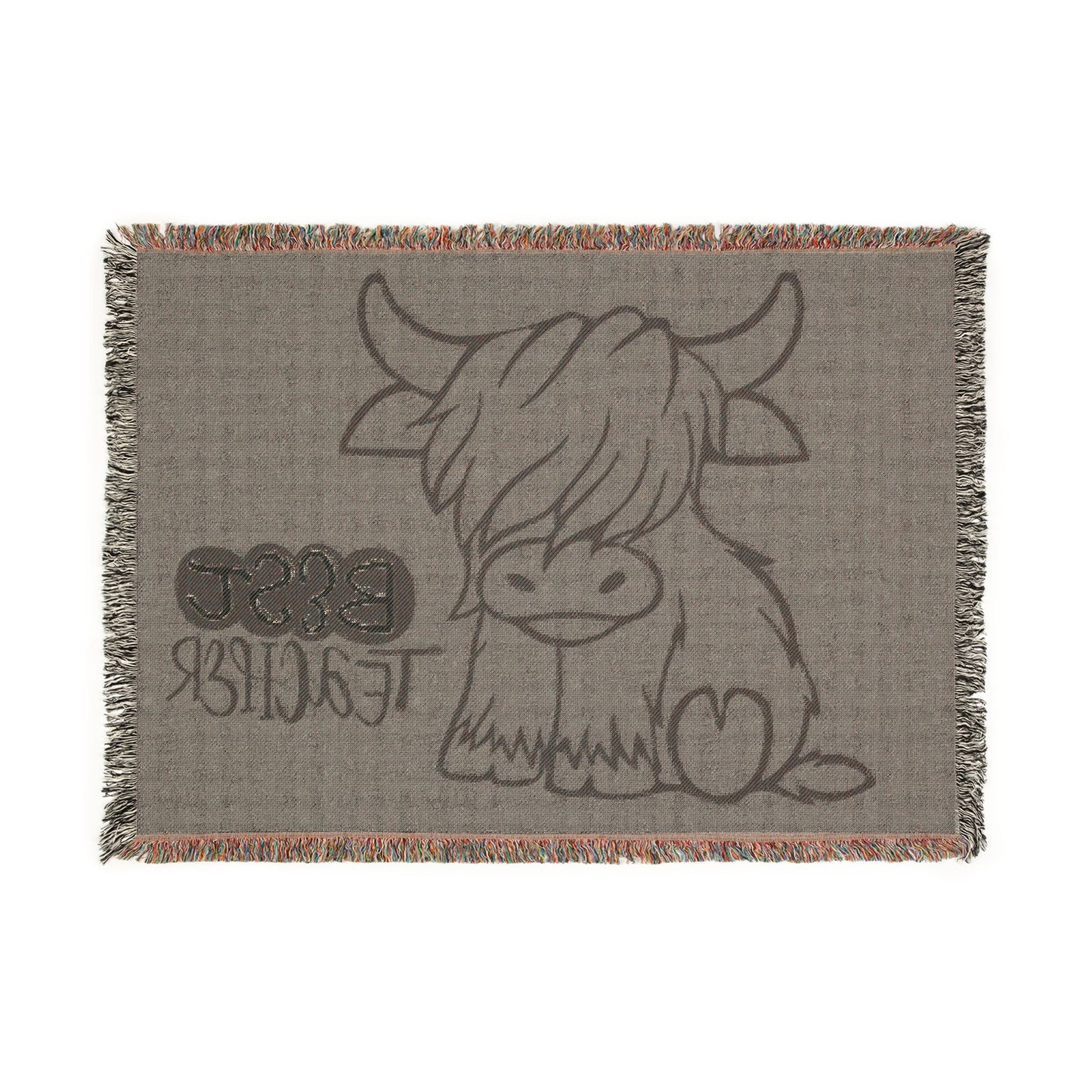 Highland Cow "Best Teacher" Woven Blanket — Cozy Teacher Appreciation Throw