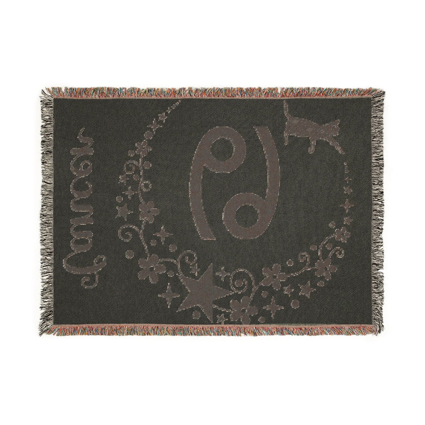 Cancer Zodiac Woven Blanket/Throw with Cat & Stars