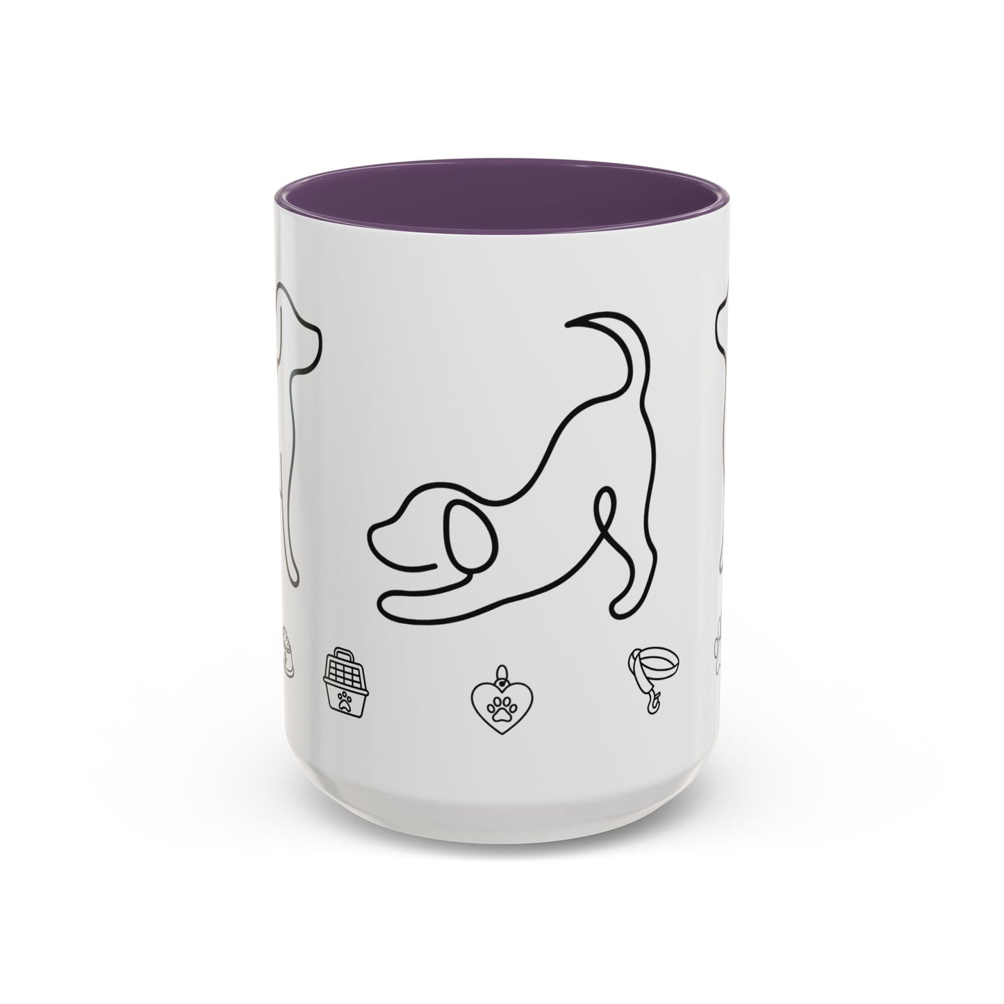 Dog Line Art Accent Coffee Mug — Minimal Paw & Pet Icons (11/15oz)