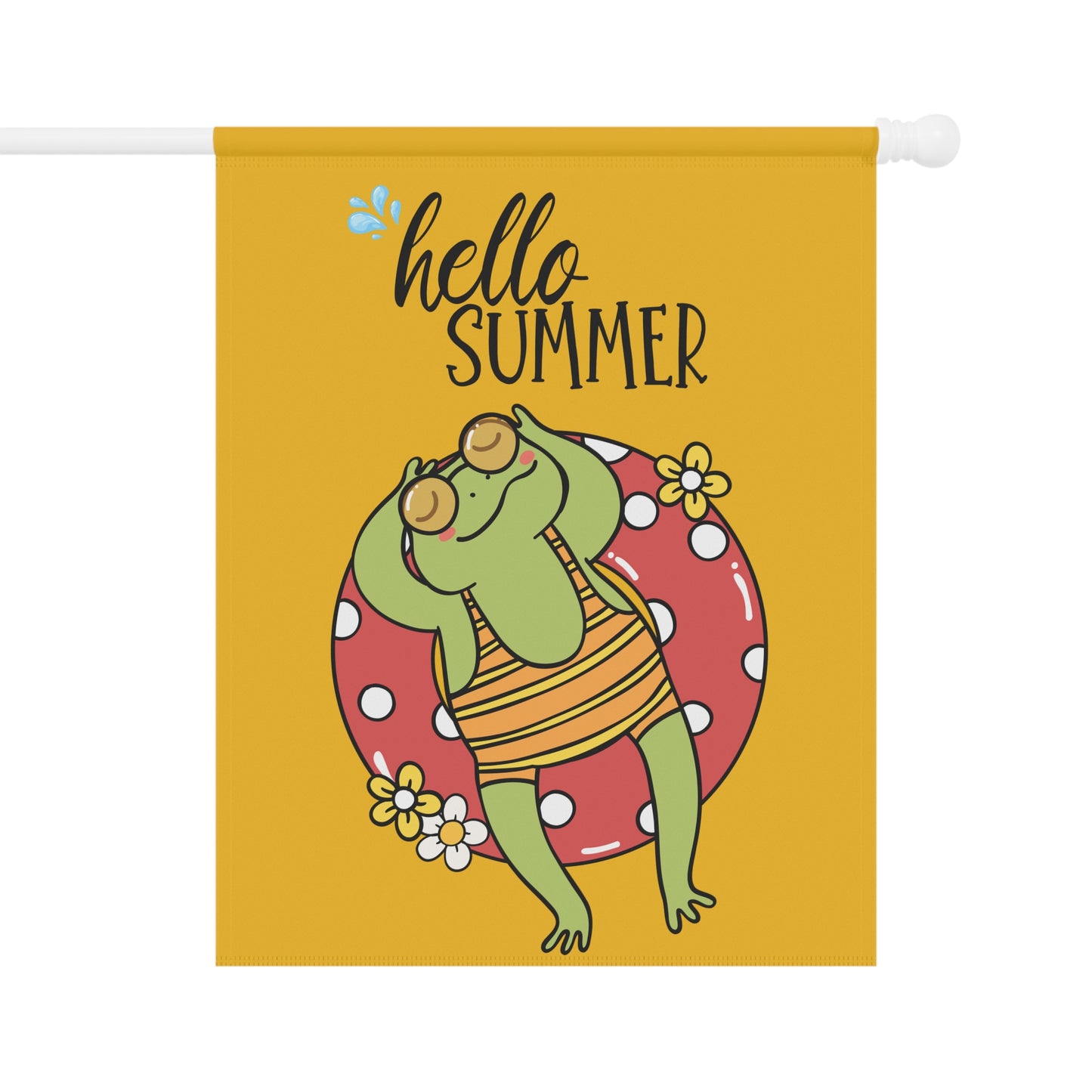 Hello Summer Garden Flag/Banner — Frog on Floatie