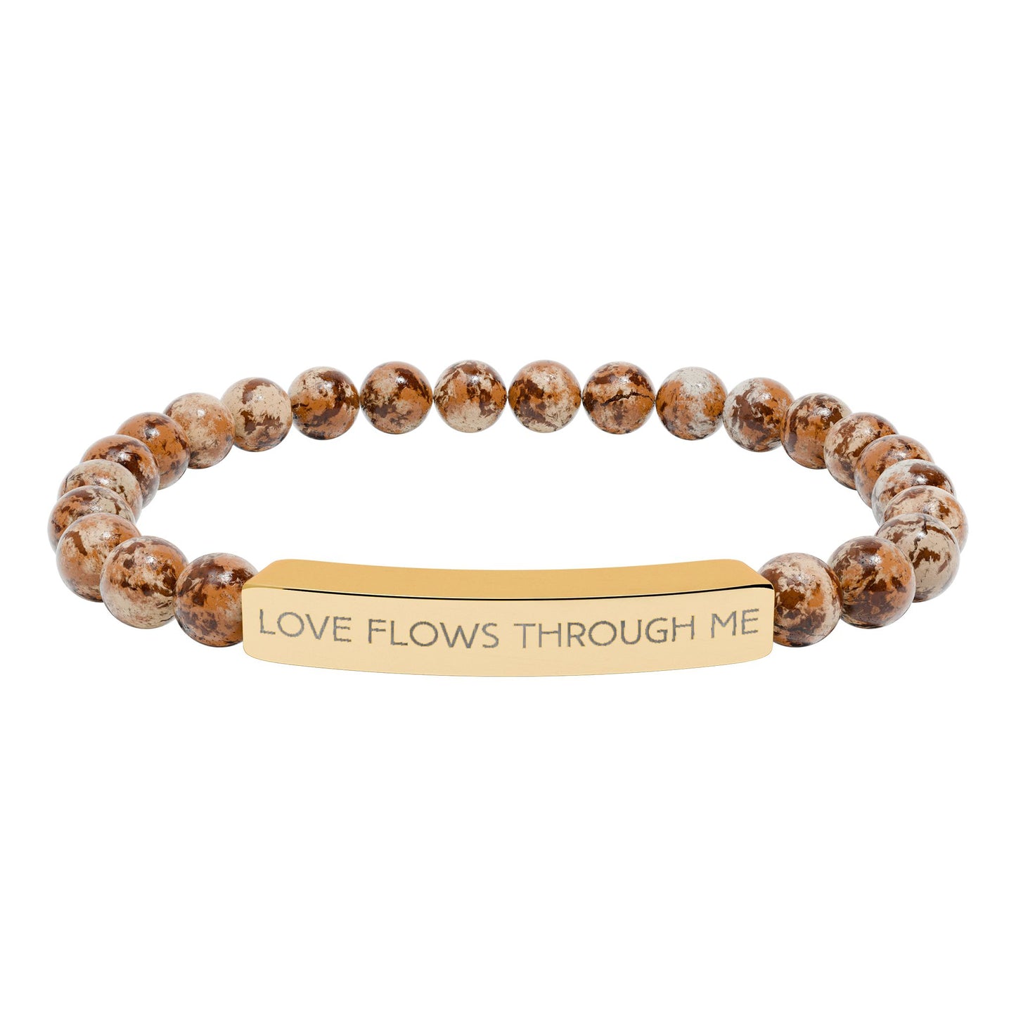 Engraved Natural Stone Stretch Bracelet — "Love Flows Through Me" | Graduation | Wedding | Valentines Gift