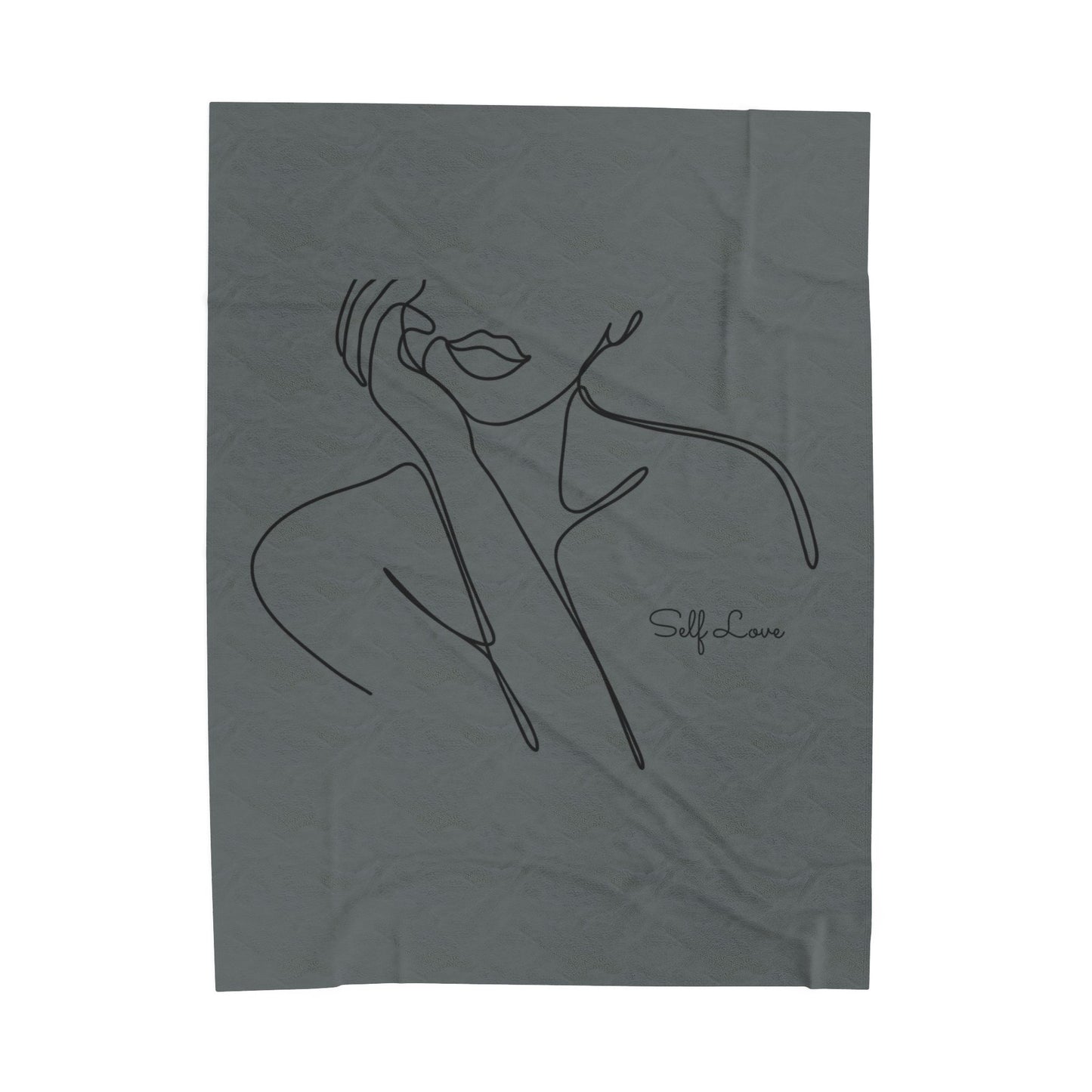 Minimal Line Art Velvet Plush Blanket — "Self Love" Cozy Throw