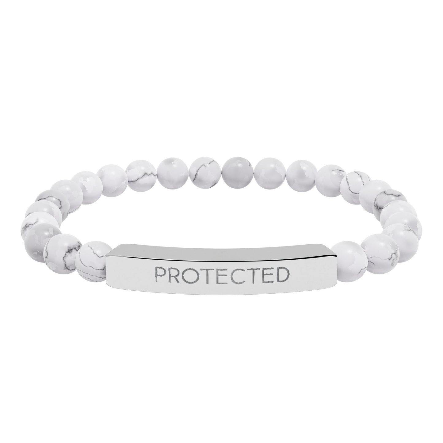 "Protected" Engraved Howlite or Onyx Stretch Stone Bracelet | Graduation Gift
