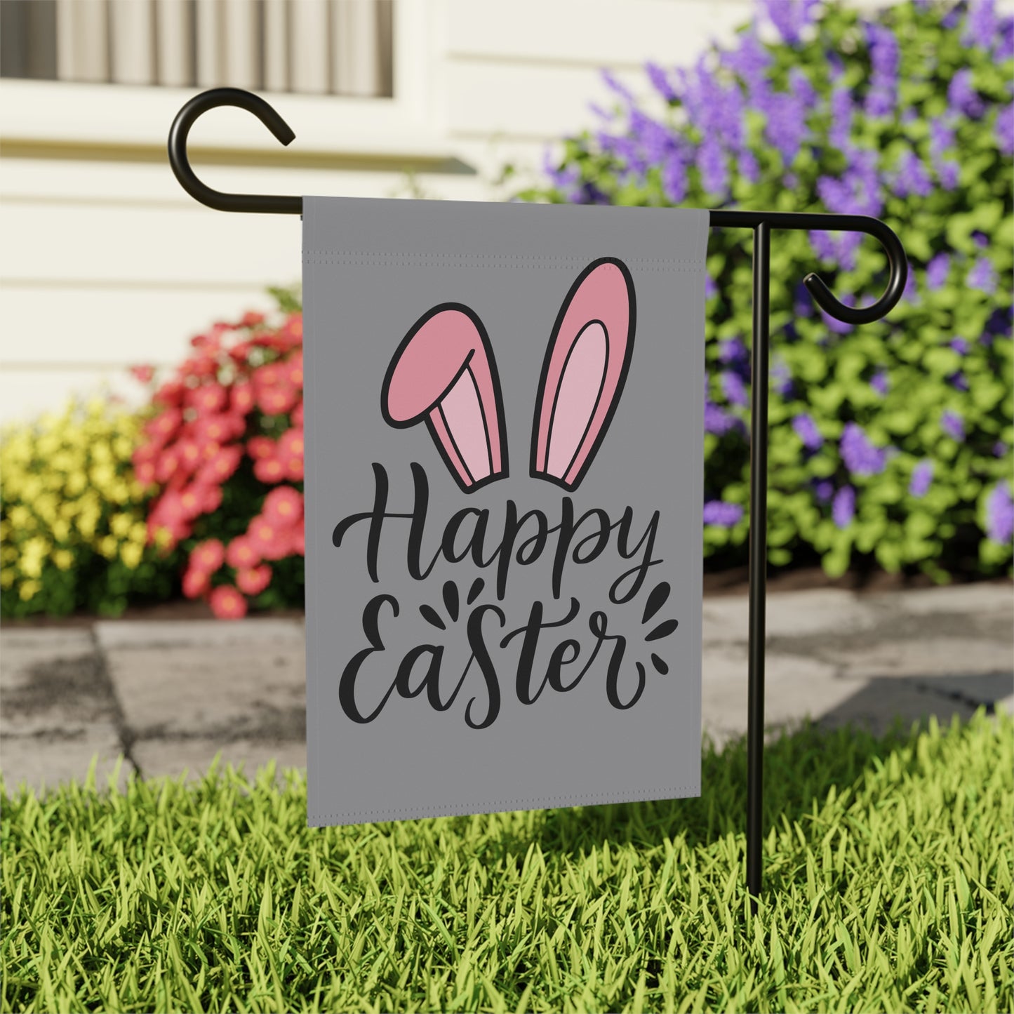 Easter Garden Flag - "Happy Easter" Bunny Ears Yard Banner
