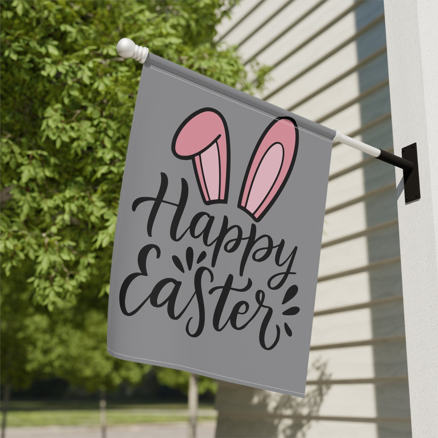 Easter Garden Flag - "Happy Easter" Bunny Ears Yard Banner