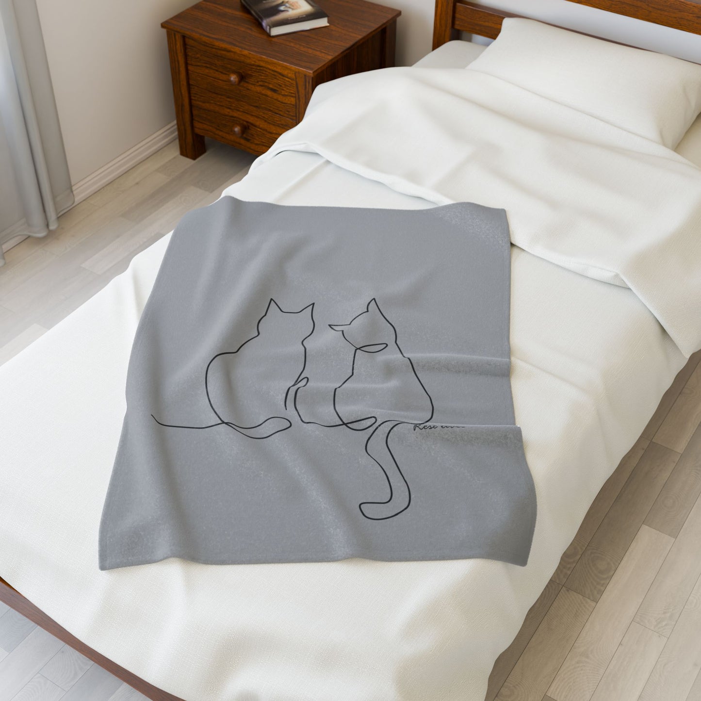Velveteen Plush Blanket — Minimal Line Art Cat Throw for Cat Lovers