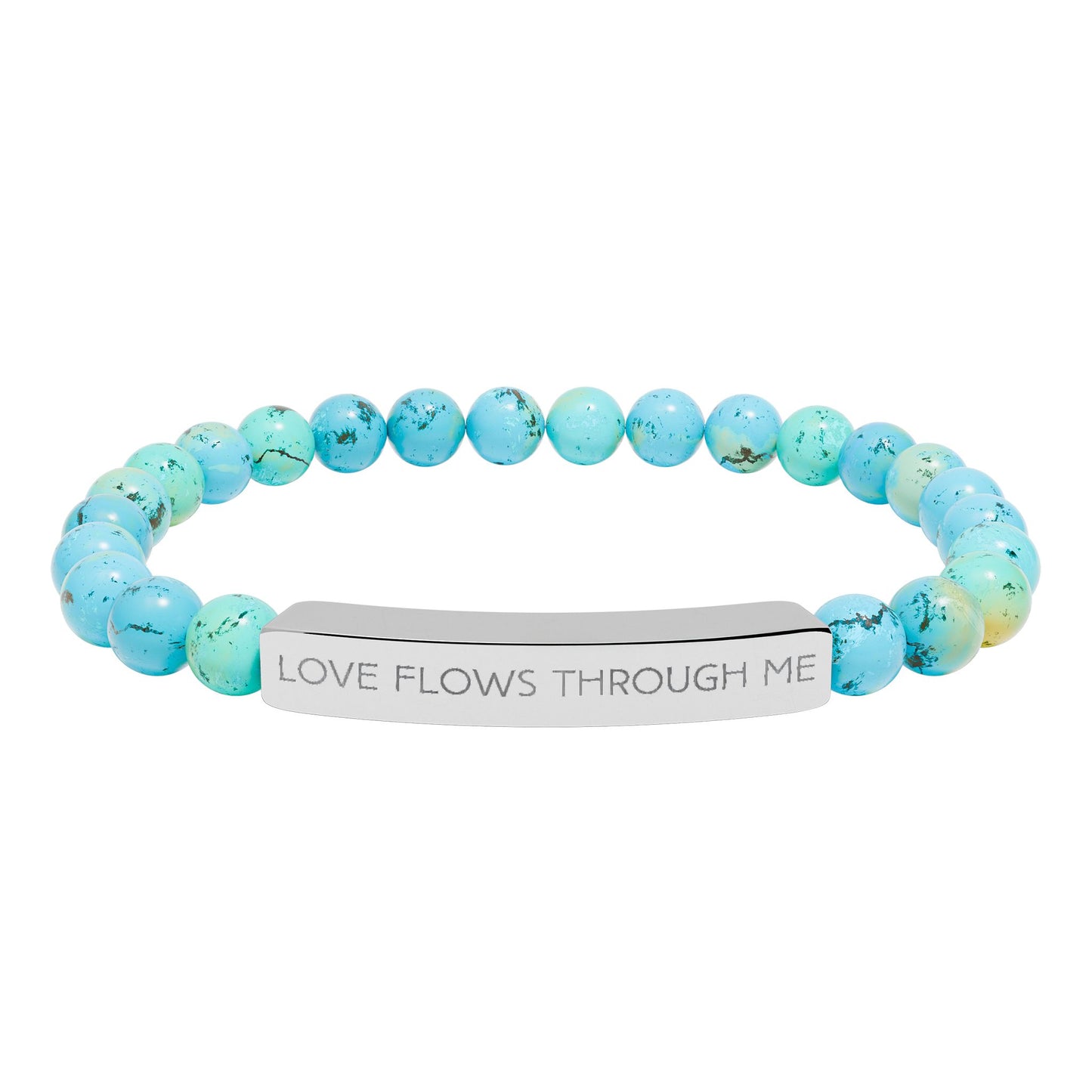 Engraved Natural Stone Stretch Bracelet — "Love Flows Through Me" | Graduation | Wedding | Valentines Gift