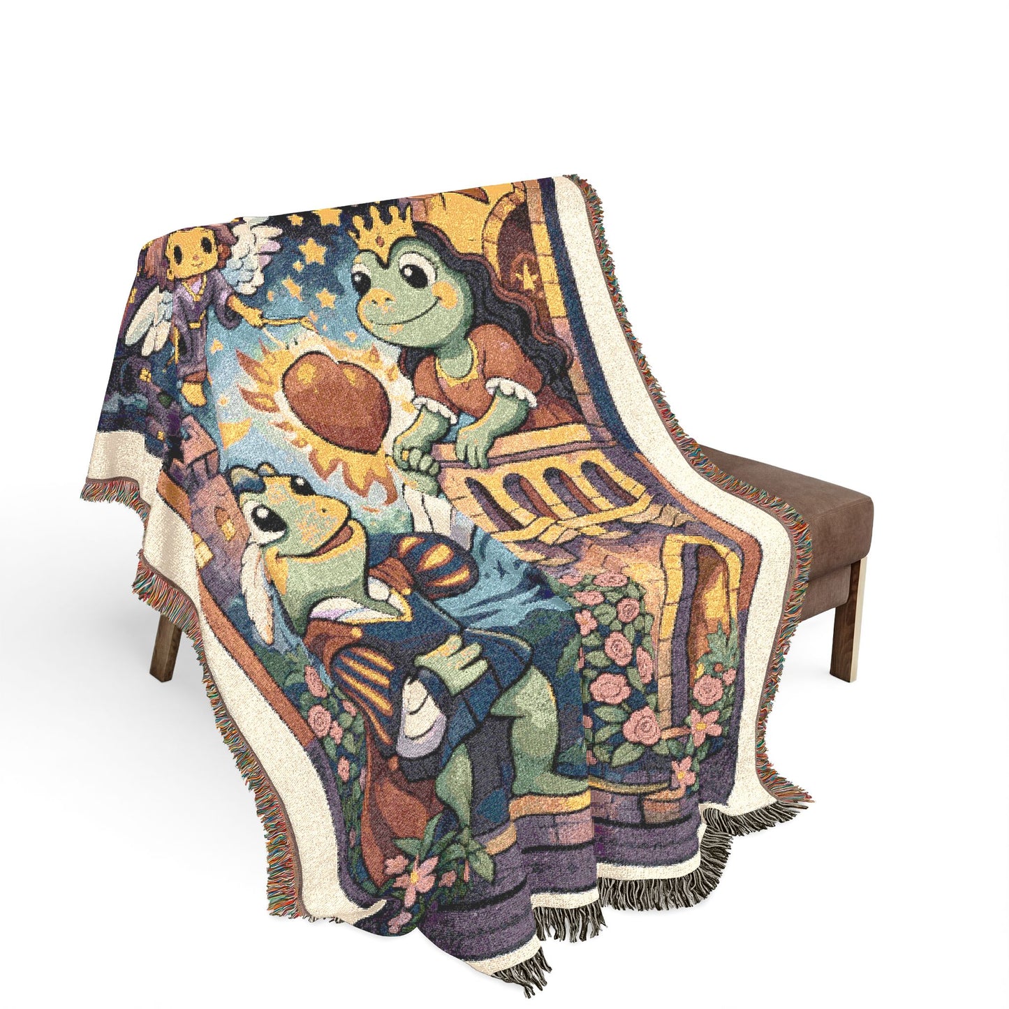 The Lovers Tarot Card (Frogs) Woven Blanket or Tapestry Throw