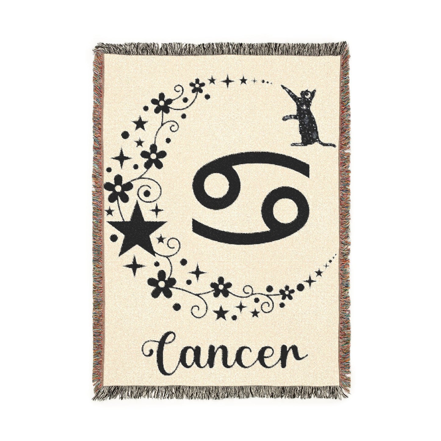 Blanket with astrological design featuring number 69 and the word 'Cancer'
