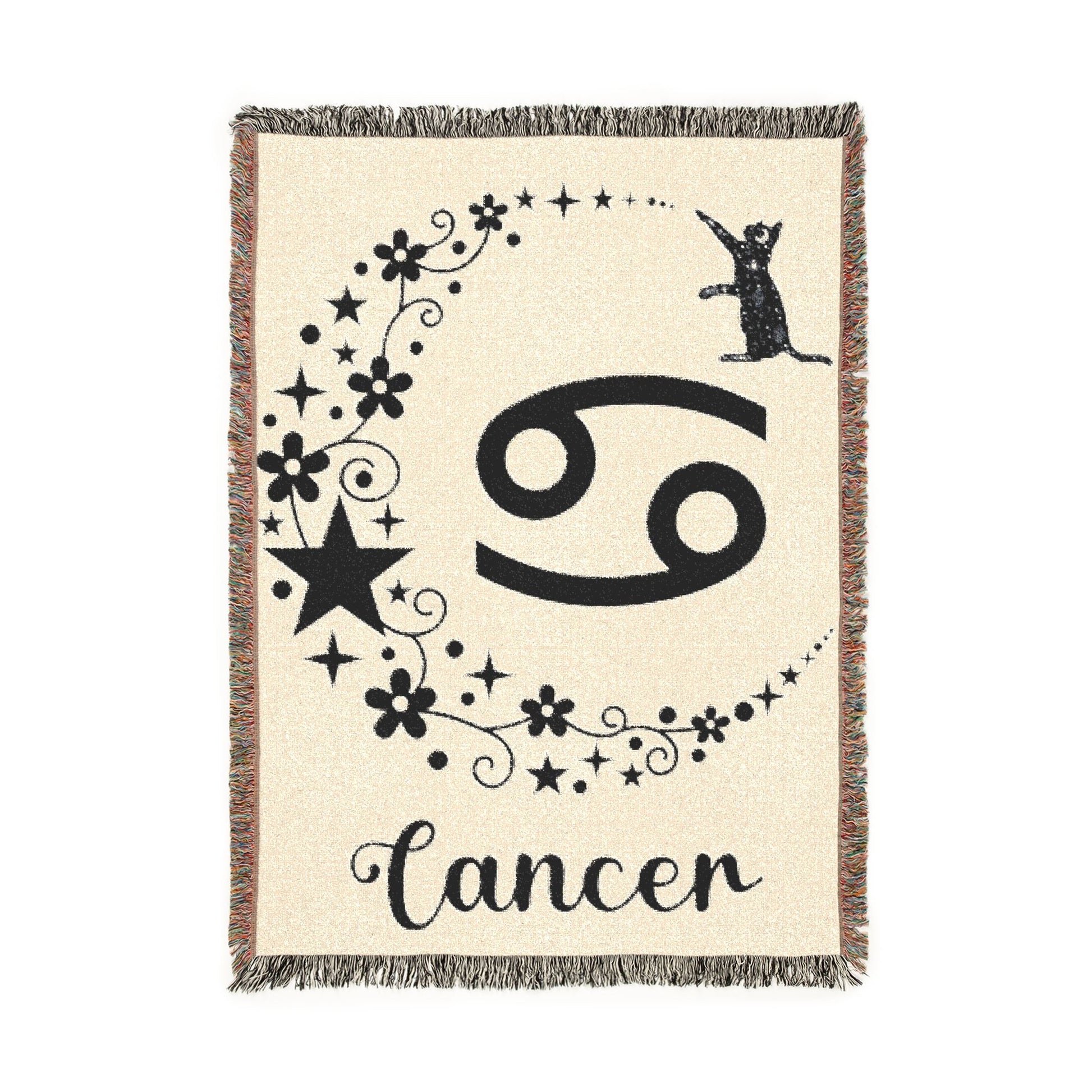Blanket with astrological design featuring number 69 and the word 'Cancer'