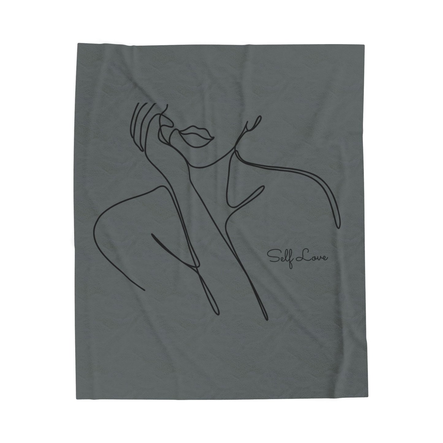 Minimal Line Art Velvet Plush Blanket — "Self Love" Cozy Throw