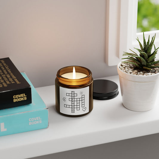 Grabovoi Coded for Soulmate/Romance Crossword Puzzle Soy Candle — Amber Jar