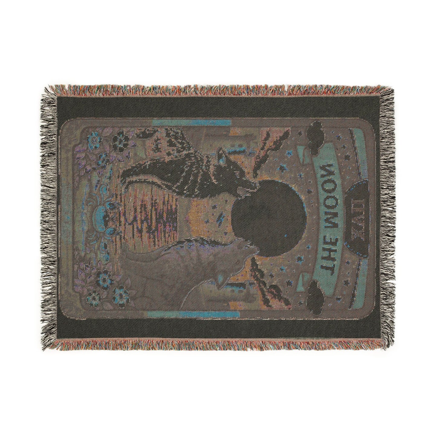 The Moon Tarot Card (Wolves) Woven Blanket/Throw