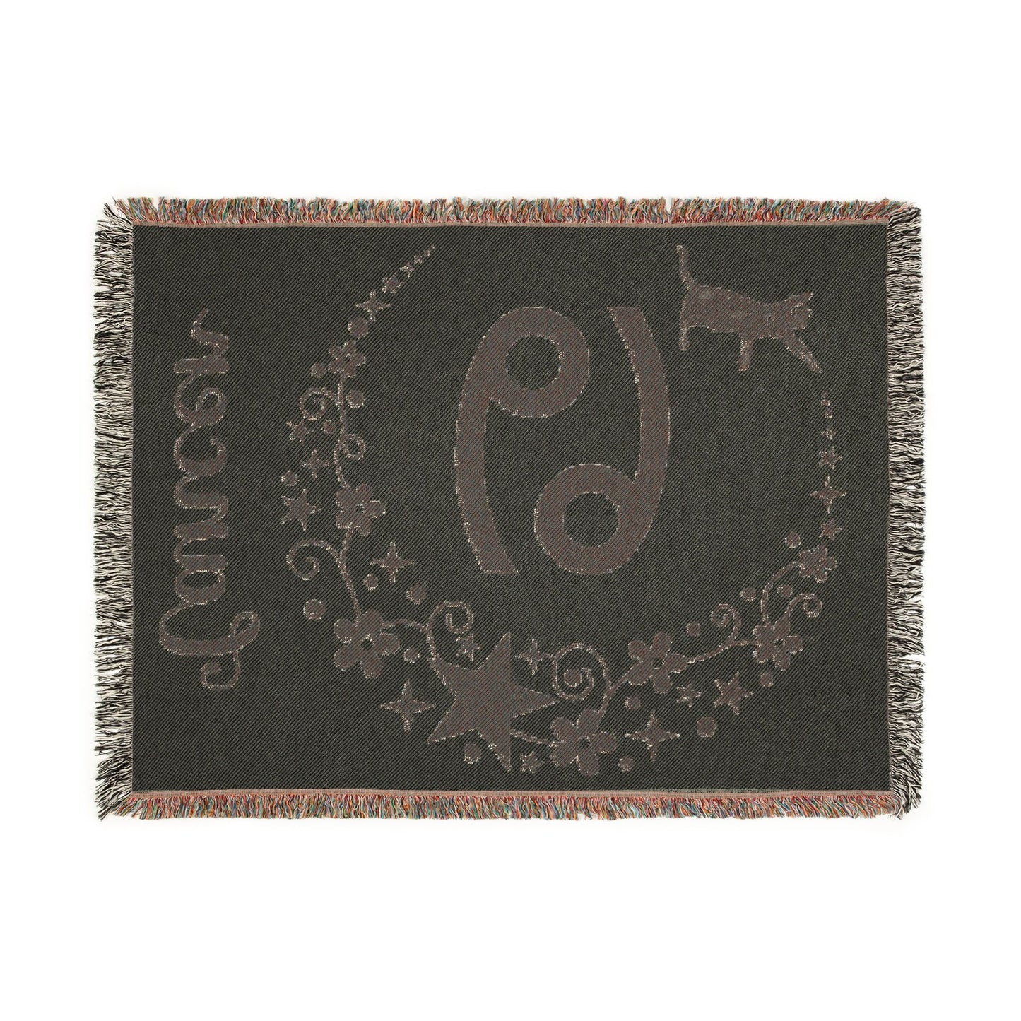 Cancer Zodiac Woven Blanket/Throw with Cat & Stars