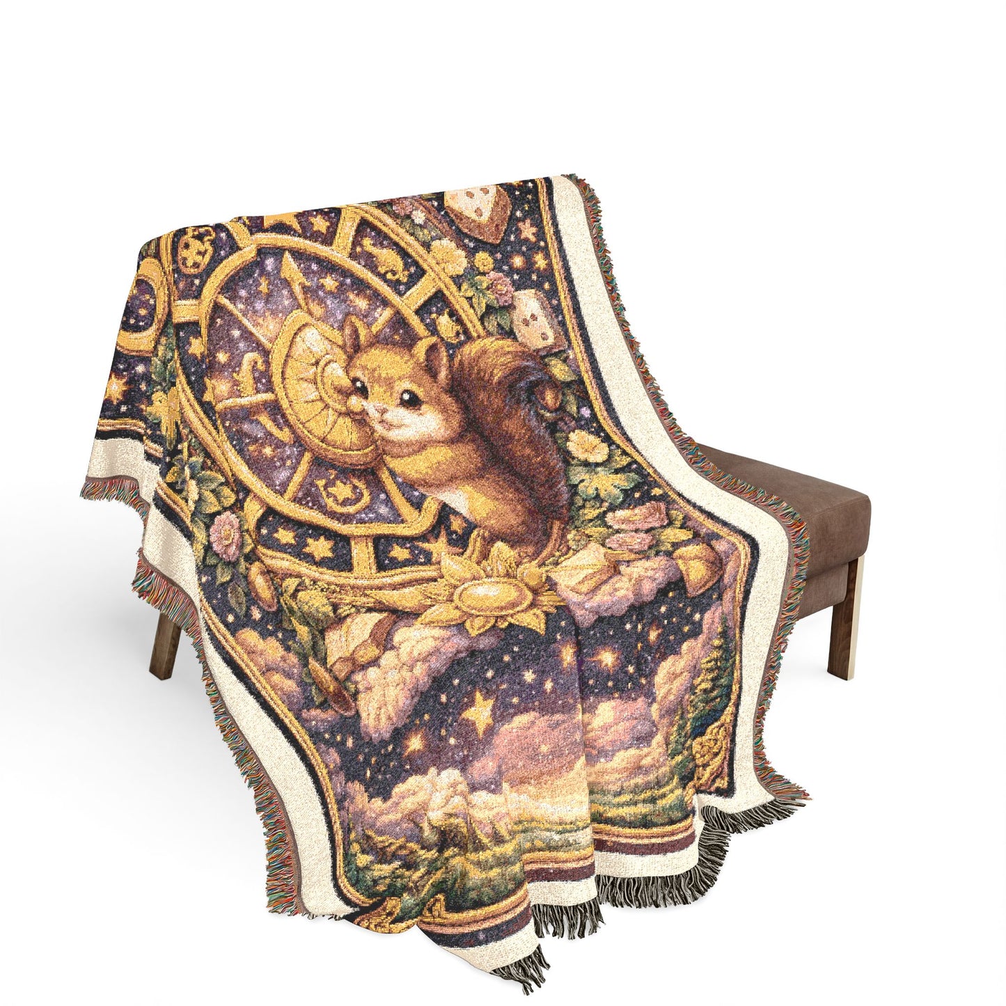 Wheel of Fortune Squirrel Tarot Card Woven Blanket/Throw - 100% Cotton