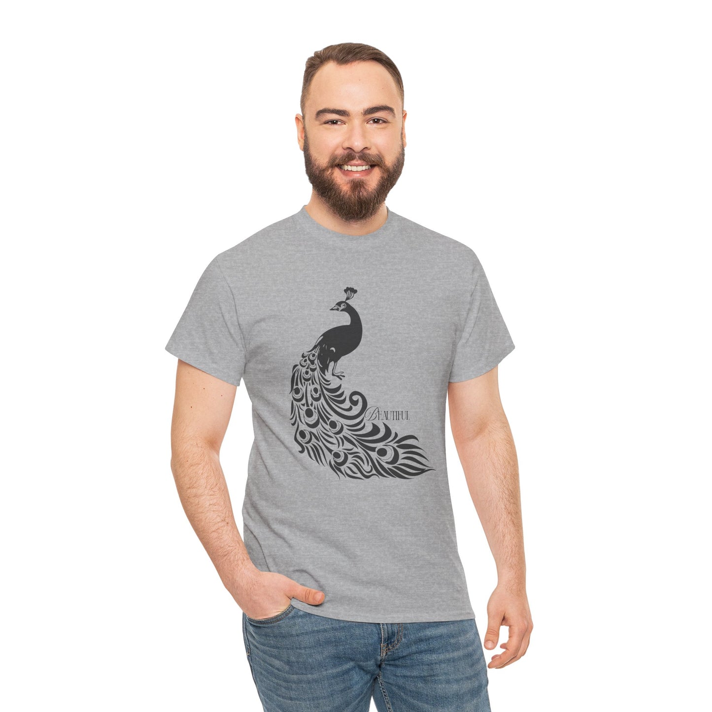 Peacock Black Feather Graphic T-Shirt
