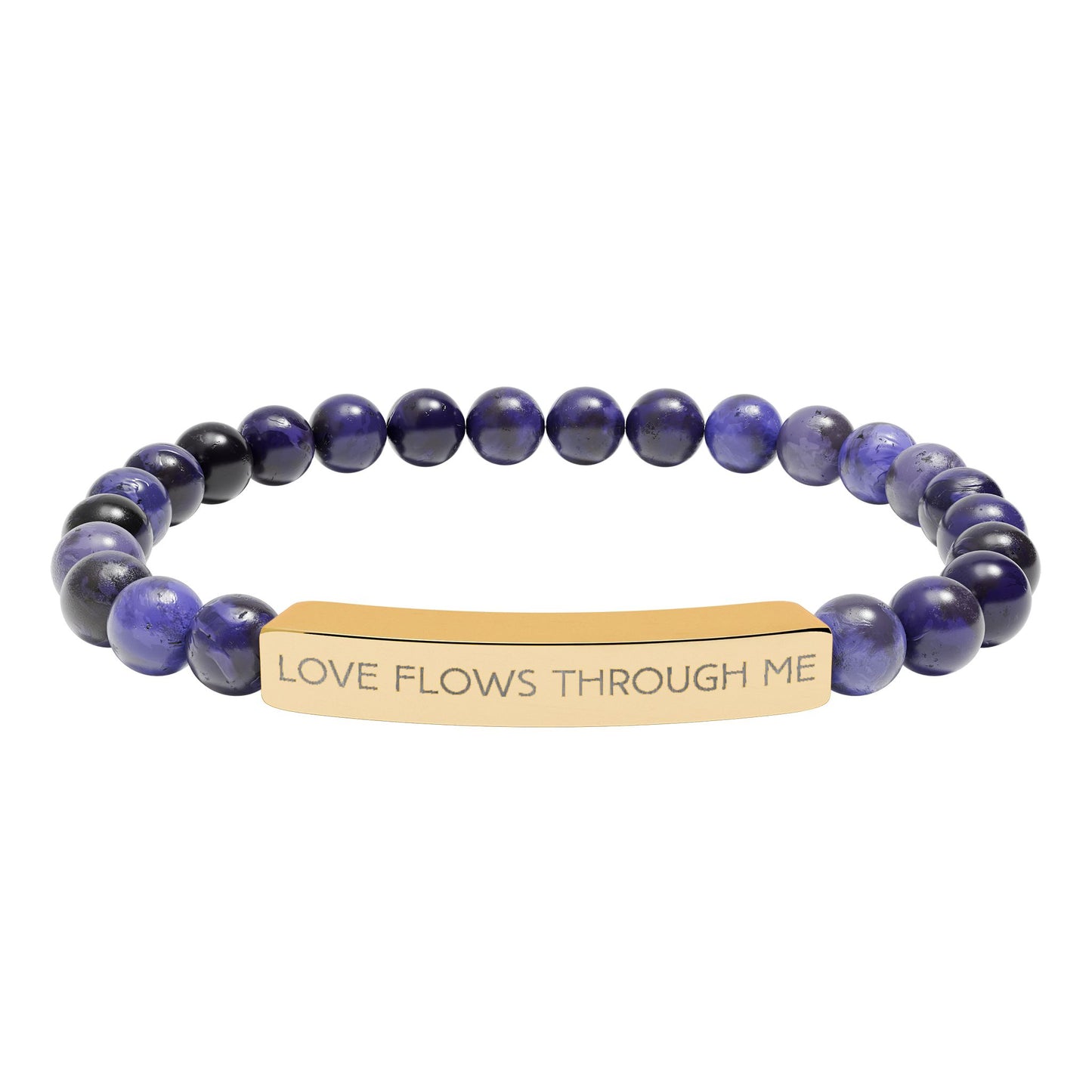 Engraved Natural Stone Stretch Bracelet — "Love Flows Through Me" | Graduation | Wedding | Valentines Gift