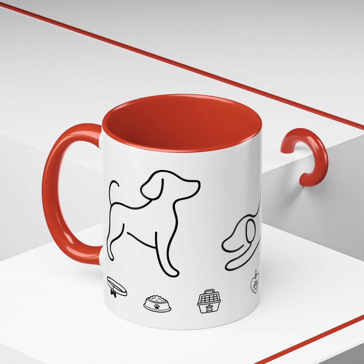 Dog Line Art Accent Coffee Mug — Minimal Paw & Pet Icons (11/15oz)