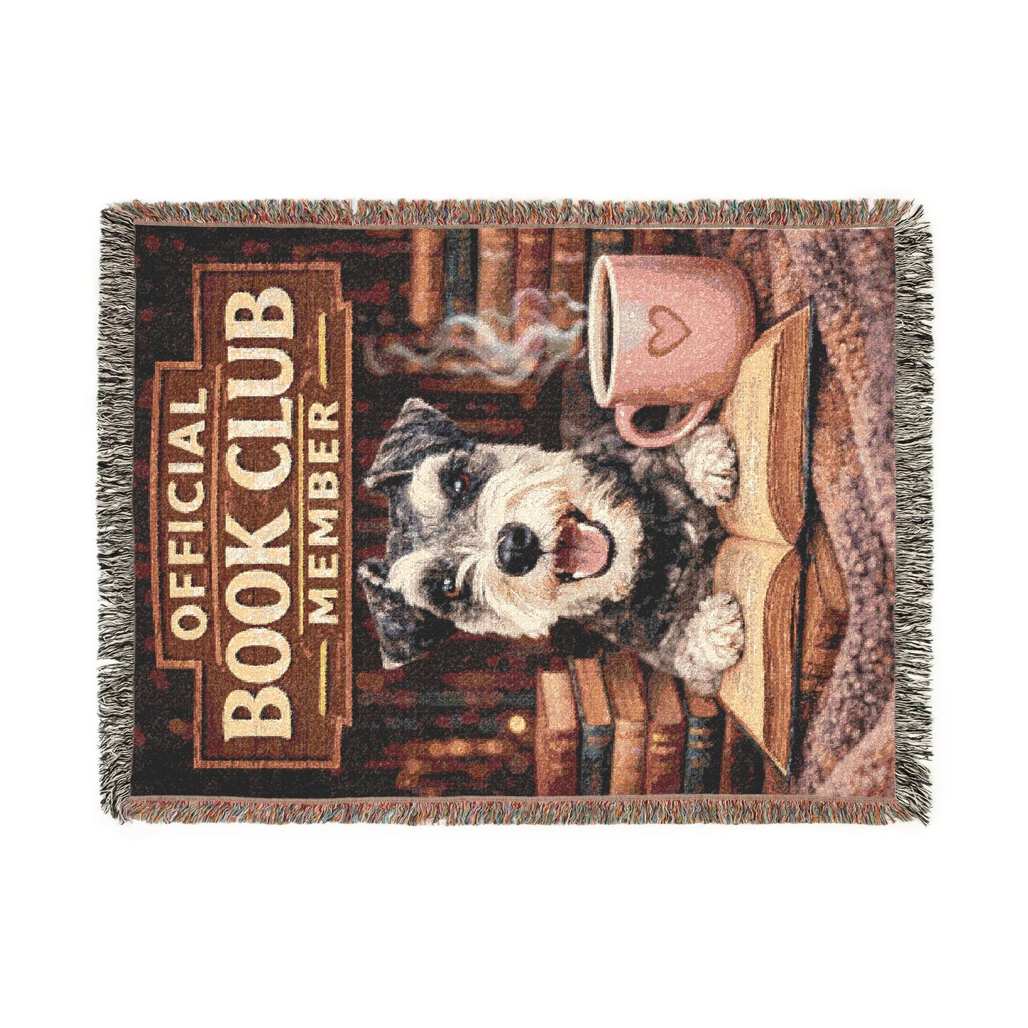 "Official Book Club Member" Cozy Reading Throw with Dog & Coffee Design