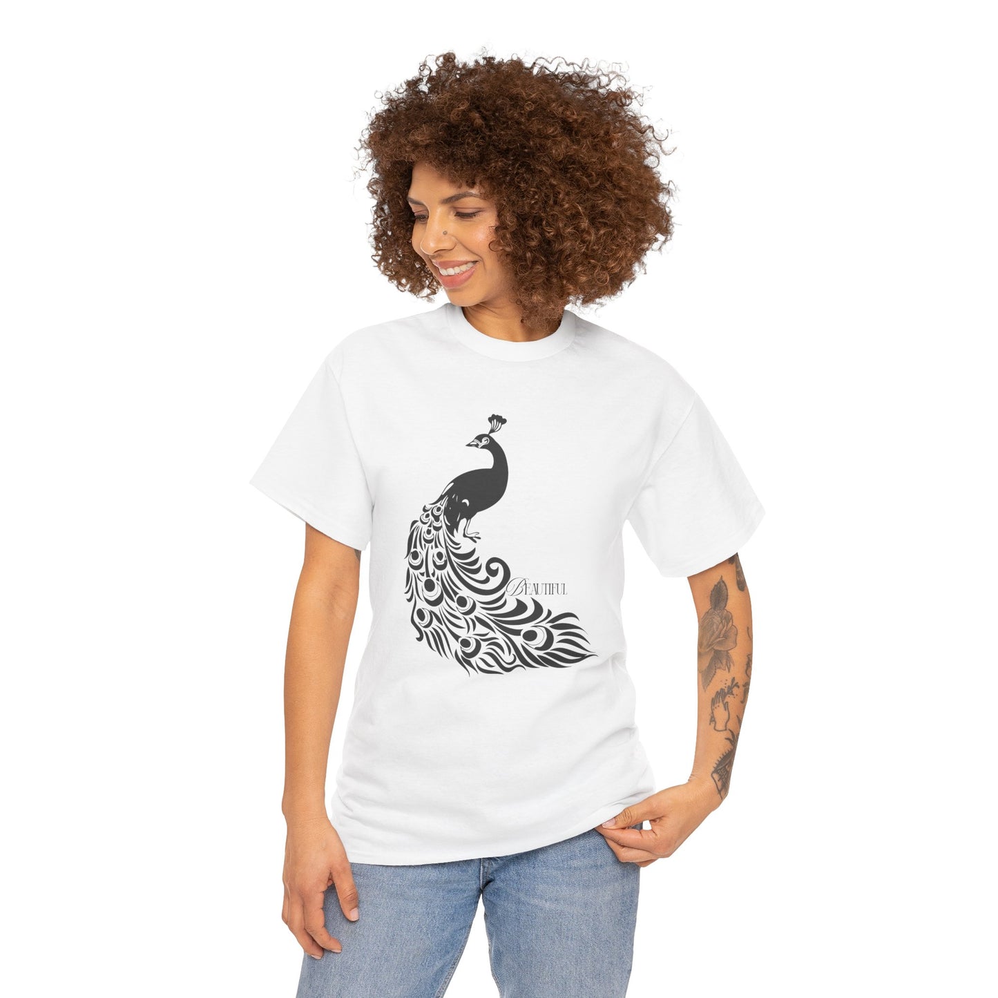 Peacock Black Feather Graphic T-Shirt