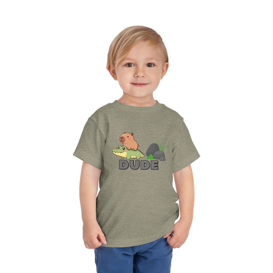 Capybara on Crocodile "DUDE" Toddler Graphic T-Shirt