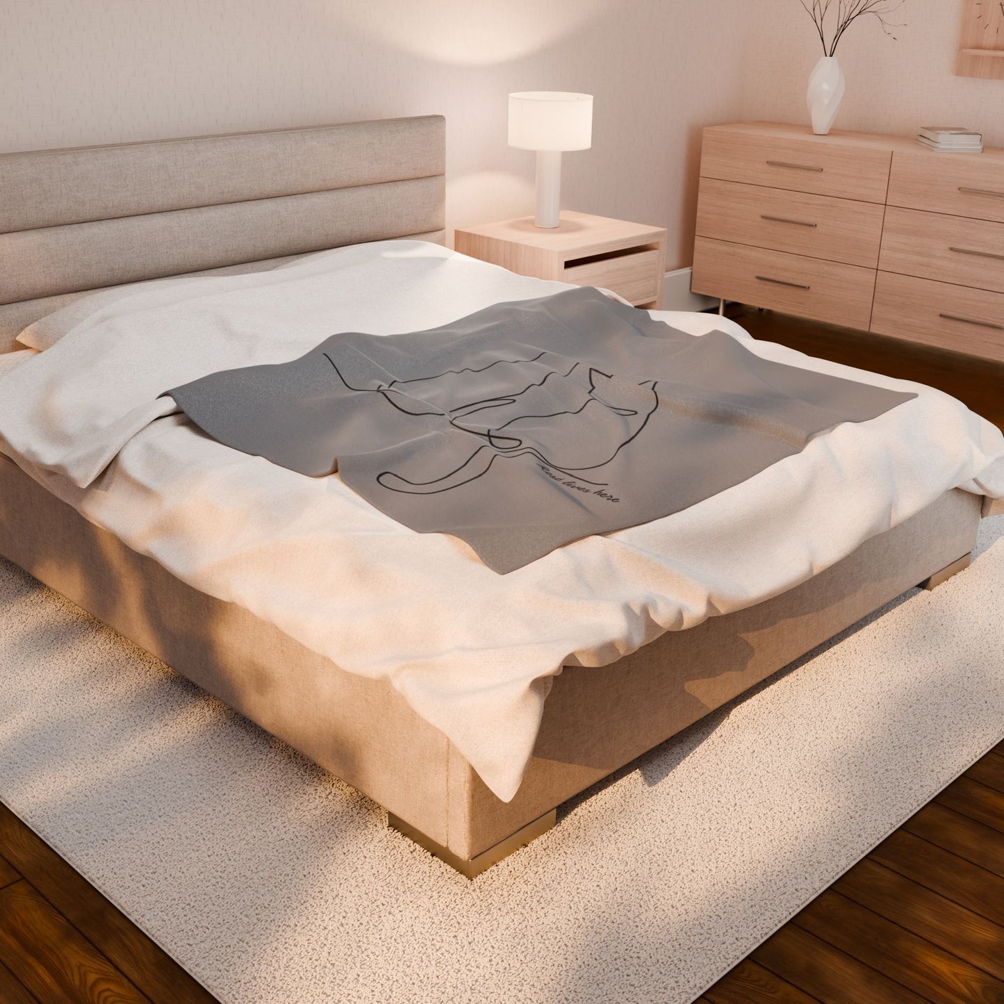 Velveteen Plush Blanket — Minimal Line Art Cat Throw for Cat Lovers