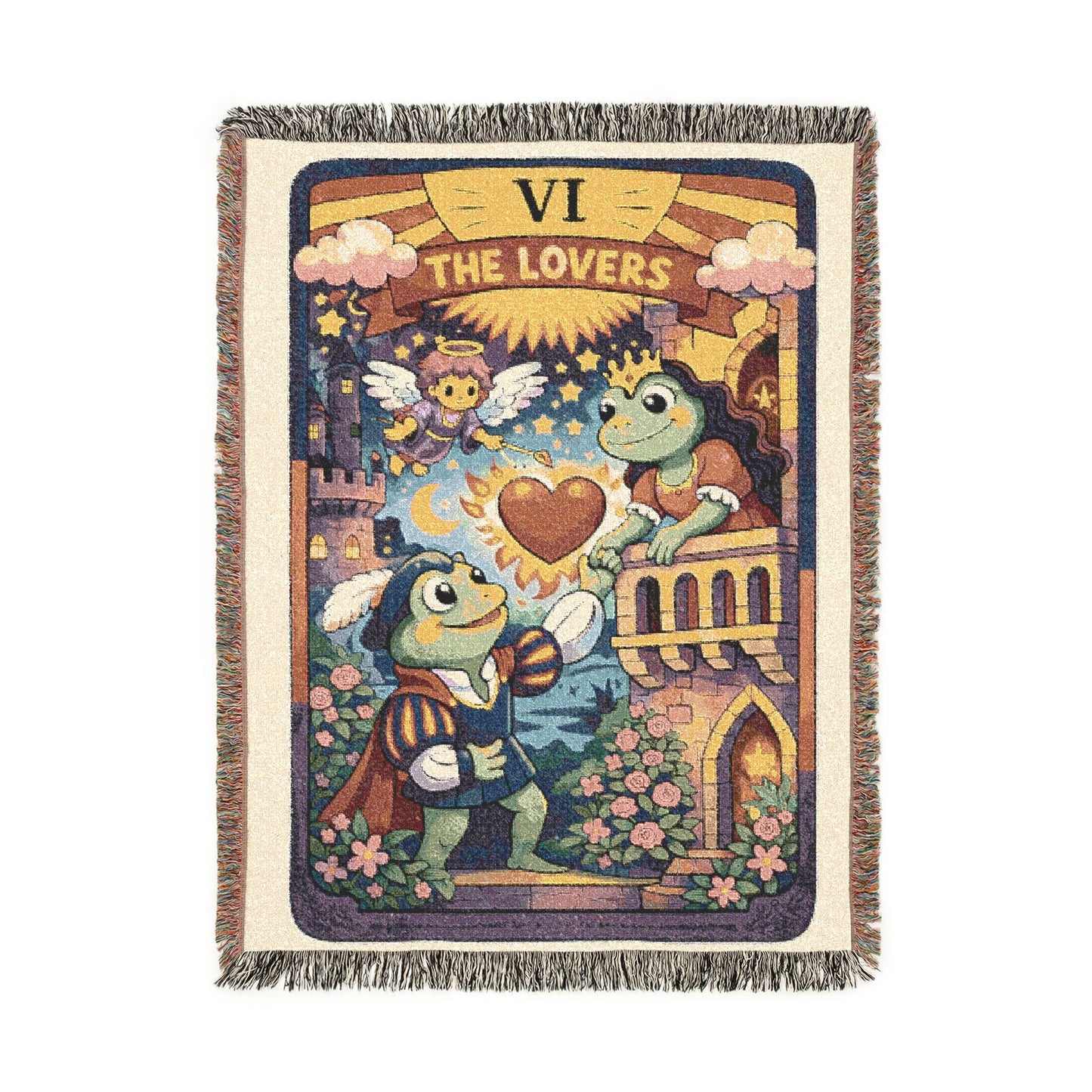 The Lovers Tarot Card (Frogs) Woven Blanket or Tapestry Throw