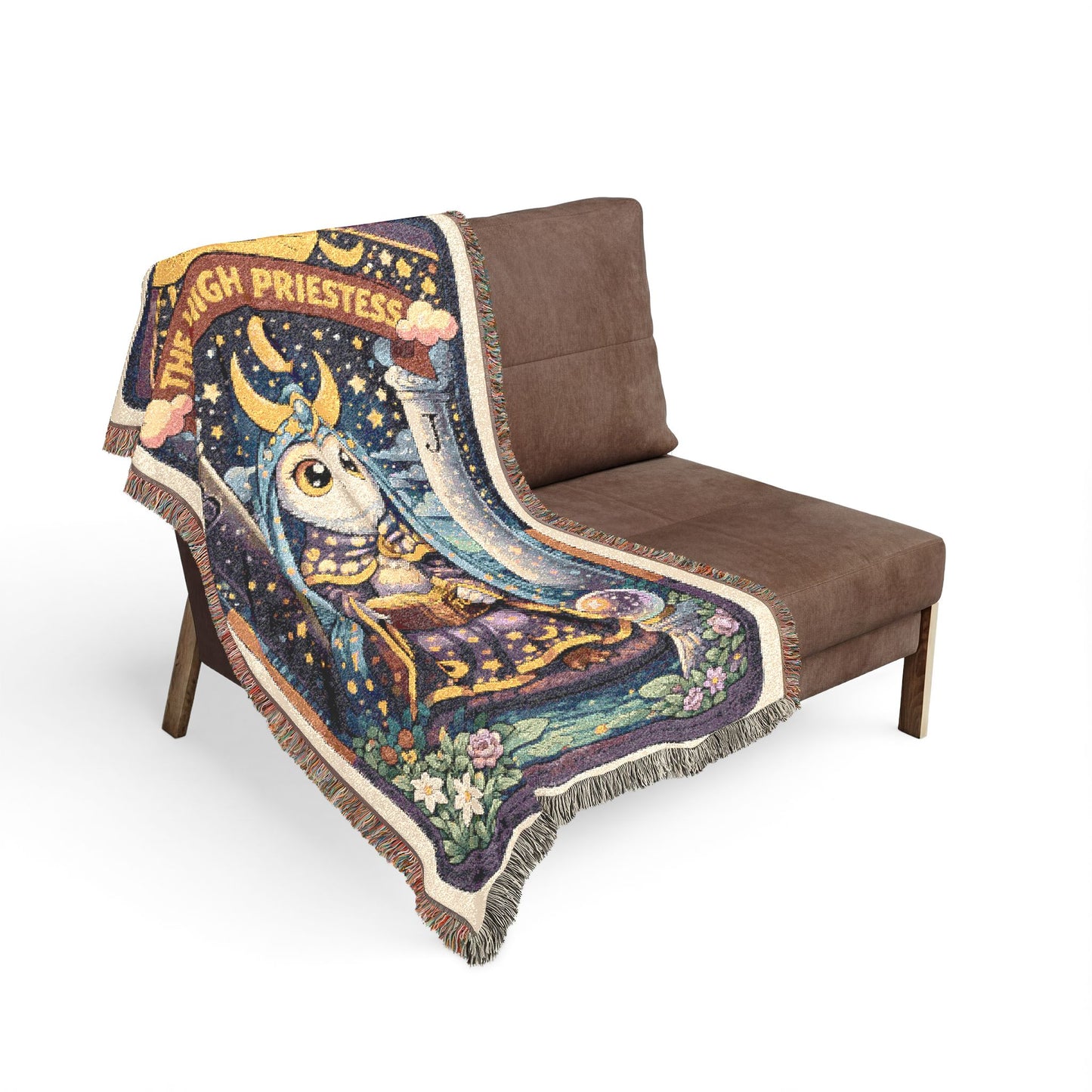 High Priestess Owl Tarot Card Woven Blanket/Throw