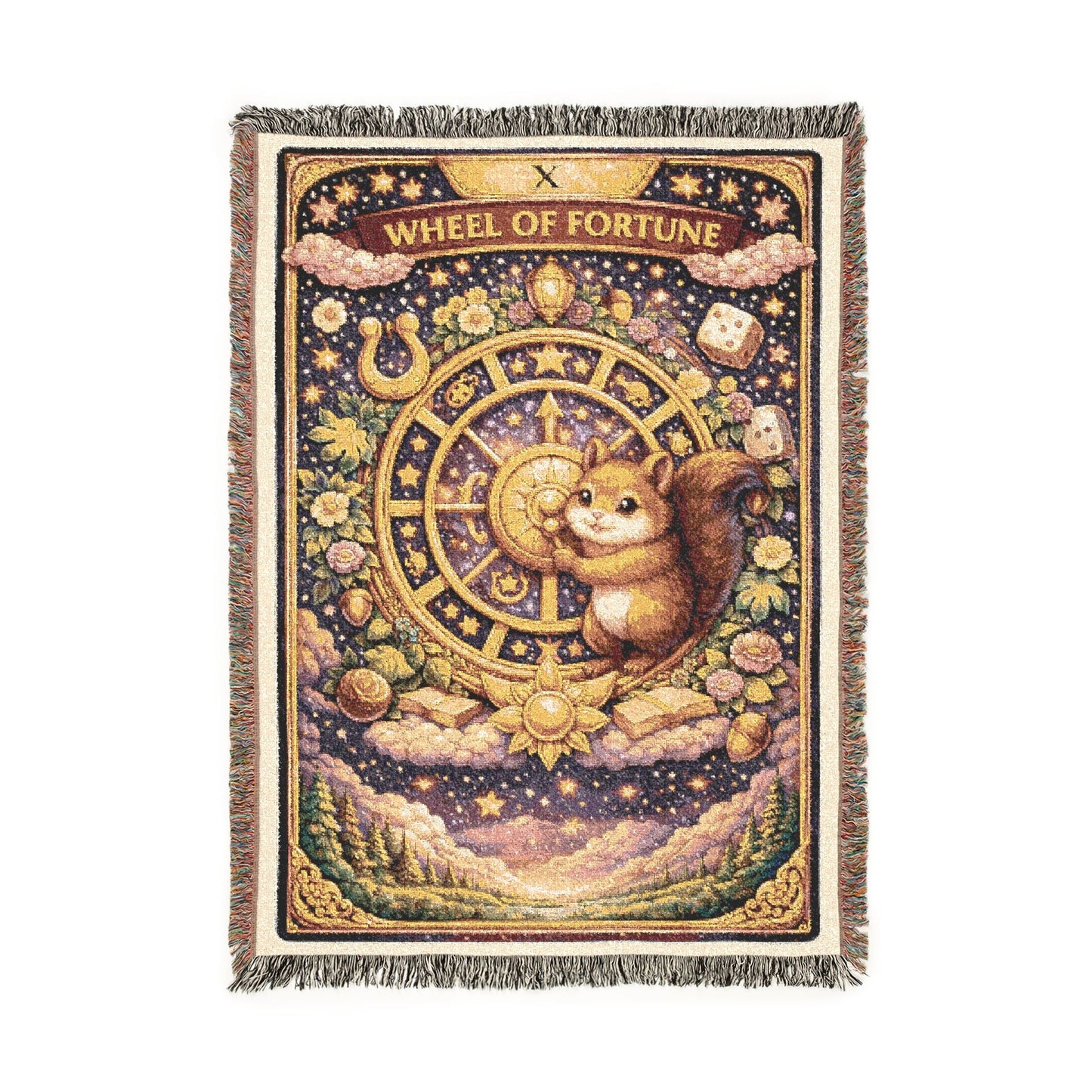 Wheel of Fortune Squirrel Tarot Card Woven Blanket/Throw - 100% Cotton