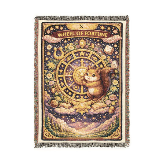 Wheel of Fortune Squirrel Tarot Card Woven Blanket/Throw - 100% Cotton