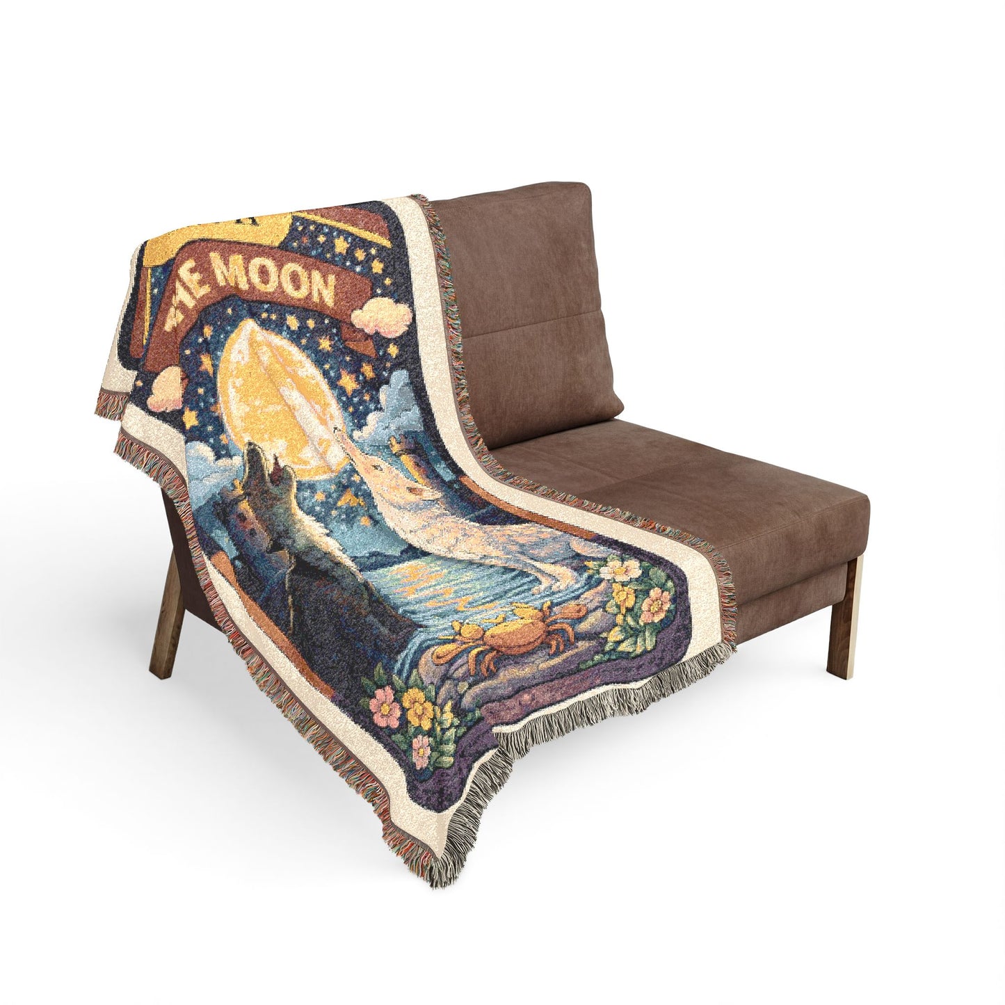 The Moon Tarot Card (Wolves) Woven Blanket/Throw