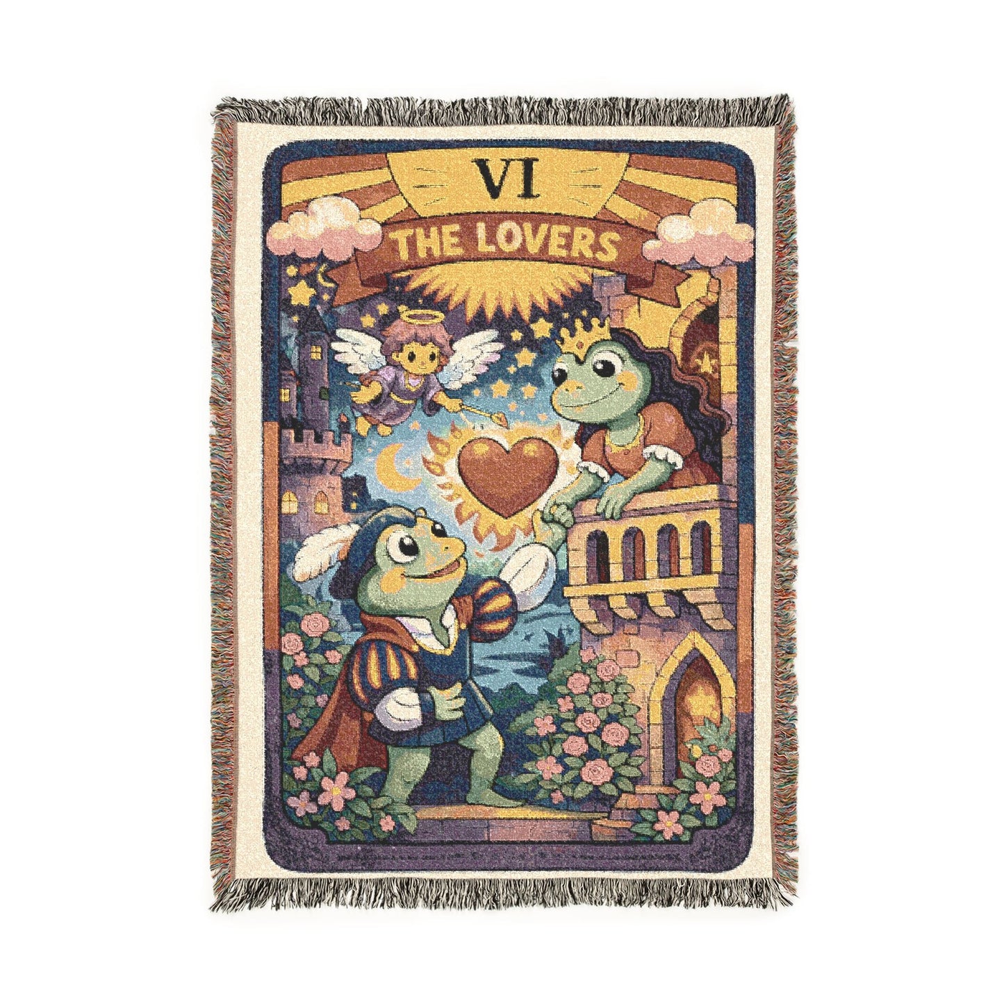 The Lovers Tarot Card (Frogs) Woven Blanket or Tapestry Throw