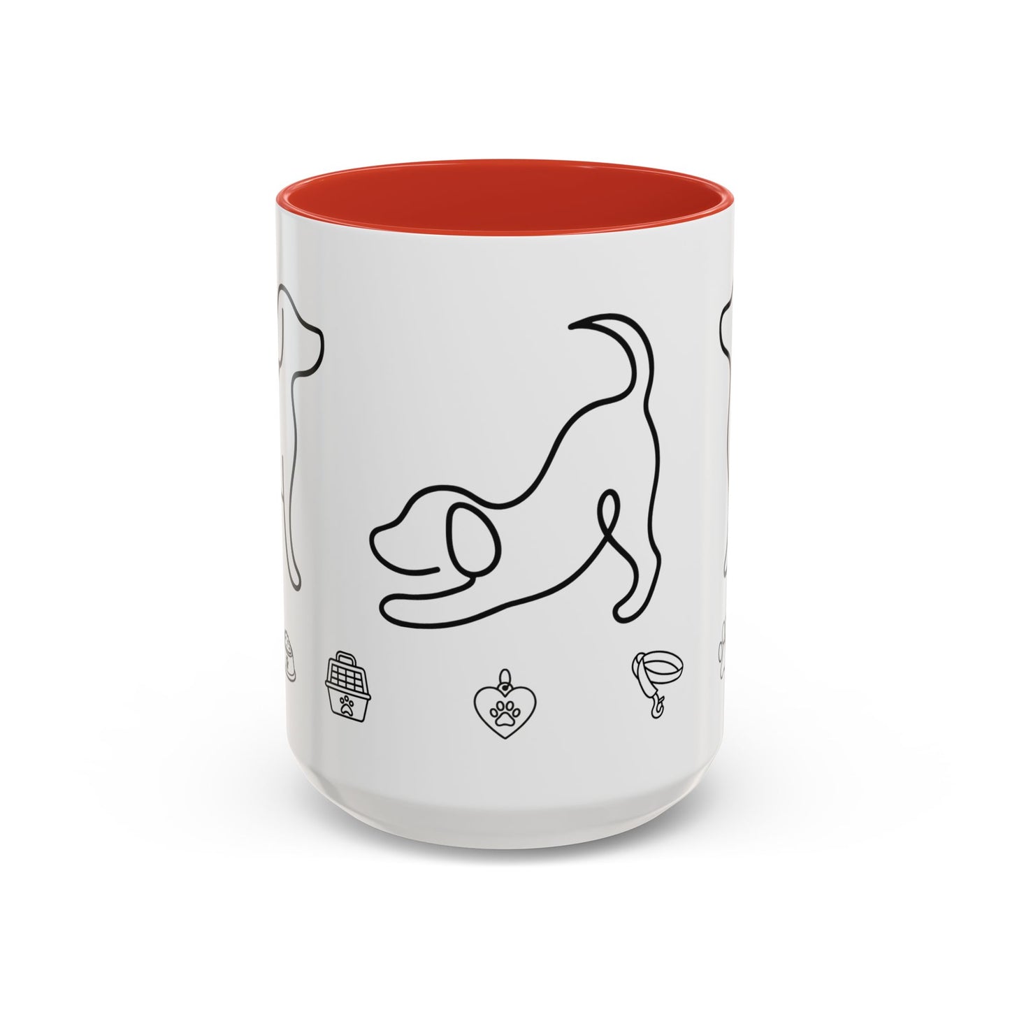 Dog Line Art Accent Coffee Mug — Minimal Paw & Pet Icons (11/15oz)