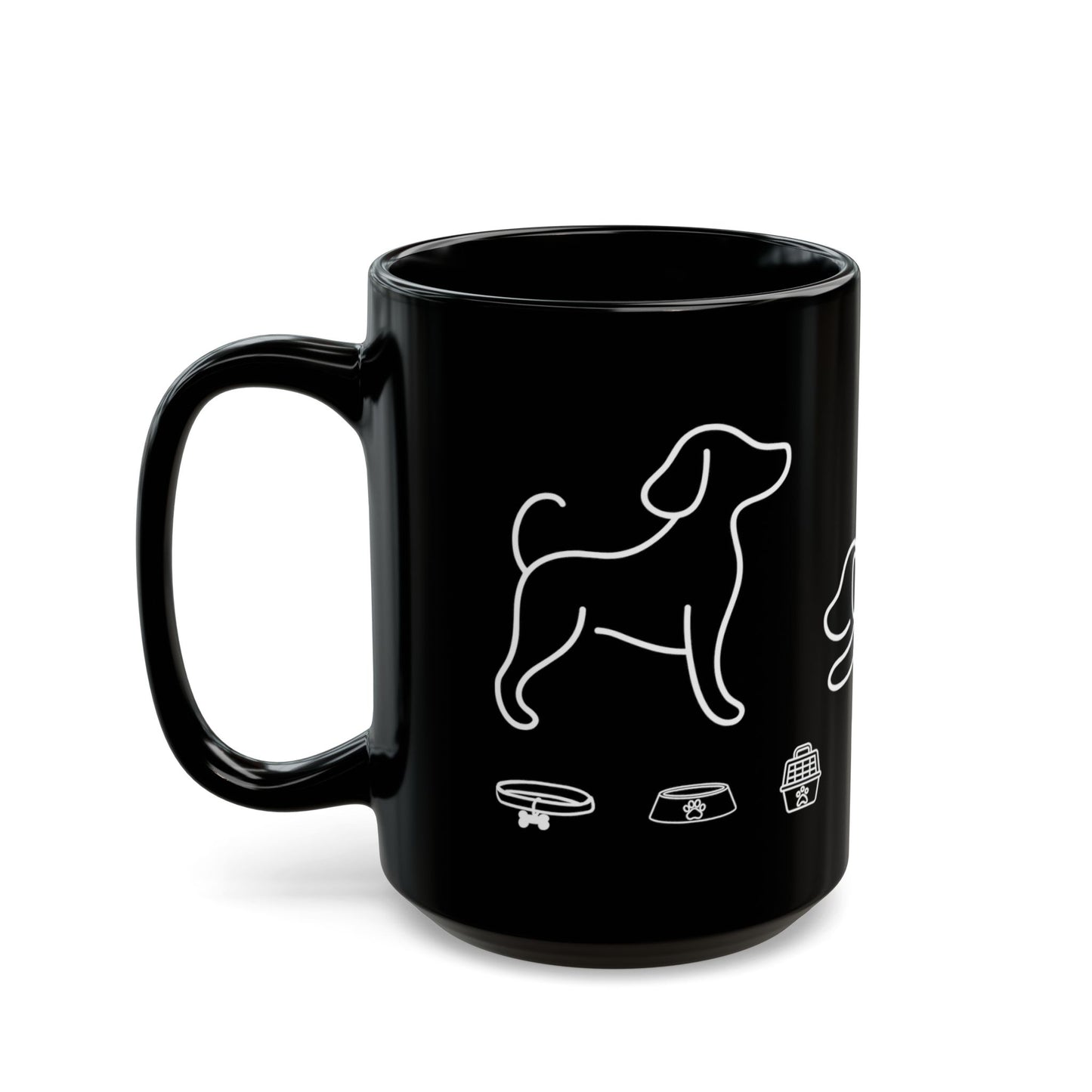 Black Dog Paw Print Mug — Neon Outline Pet Lover Coffee Cup (11oz, 15oz)