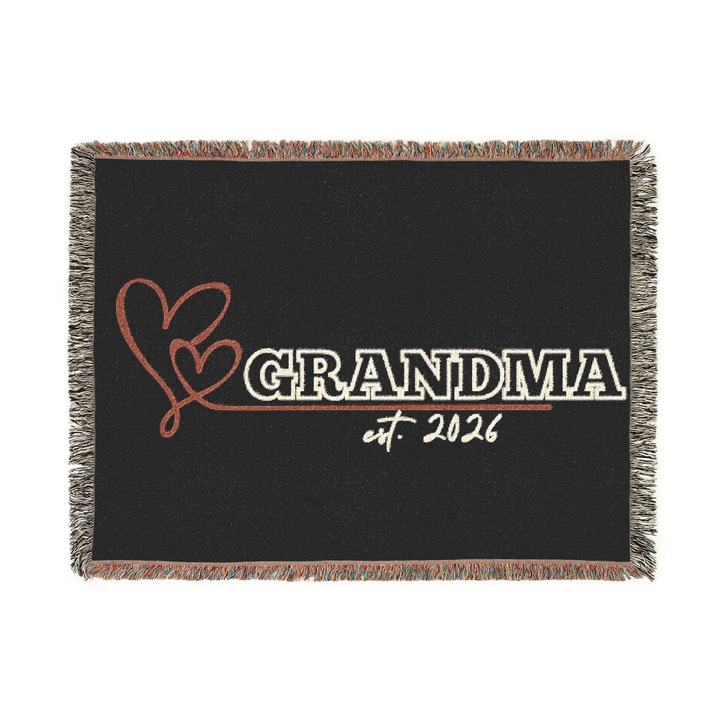 Grandma Est. 2026 BLACK Woven Blanket | New Grandmom Gift