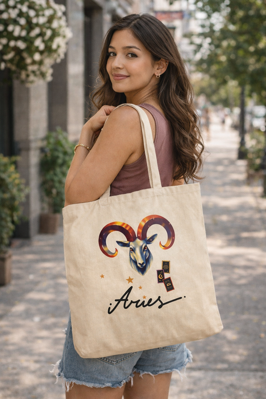 Aries Zodiac Canvas Tote Bag — Ram Constellation Astrology Tote