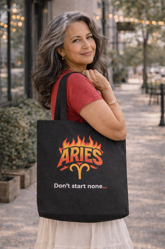 Aries Flame Tote Bag – “Don’t start none…” Cotton Canvas Zodiac Tote