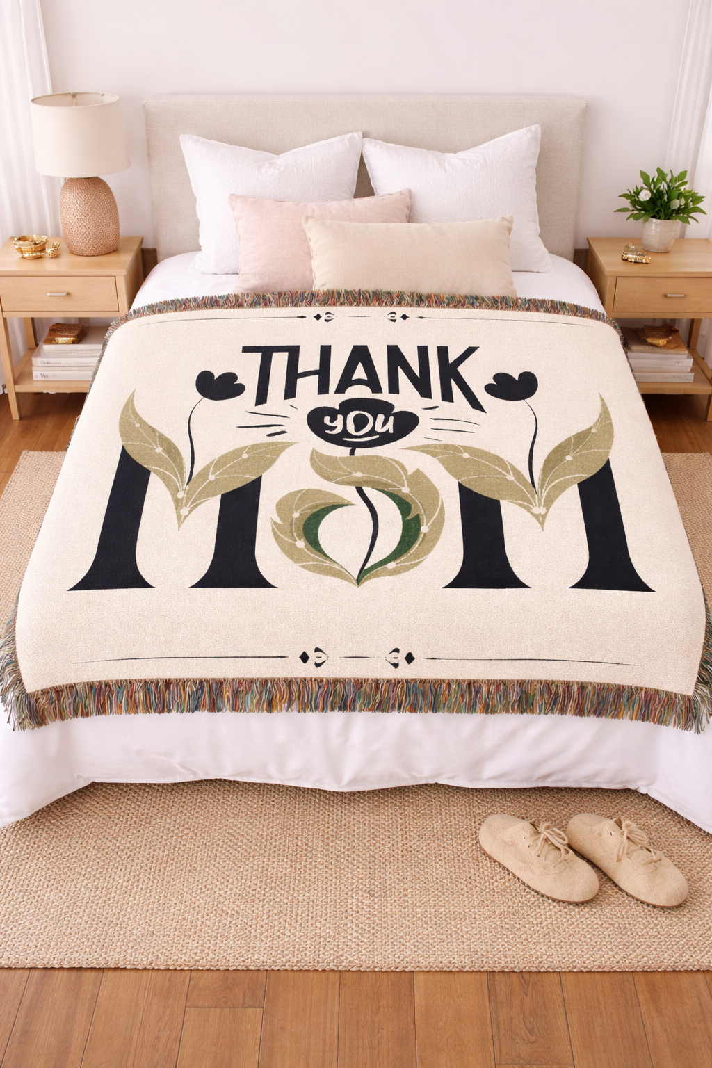 Thank You Mom Woven Throw Blanket — Floral Vintage Mother's Day Gift