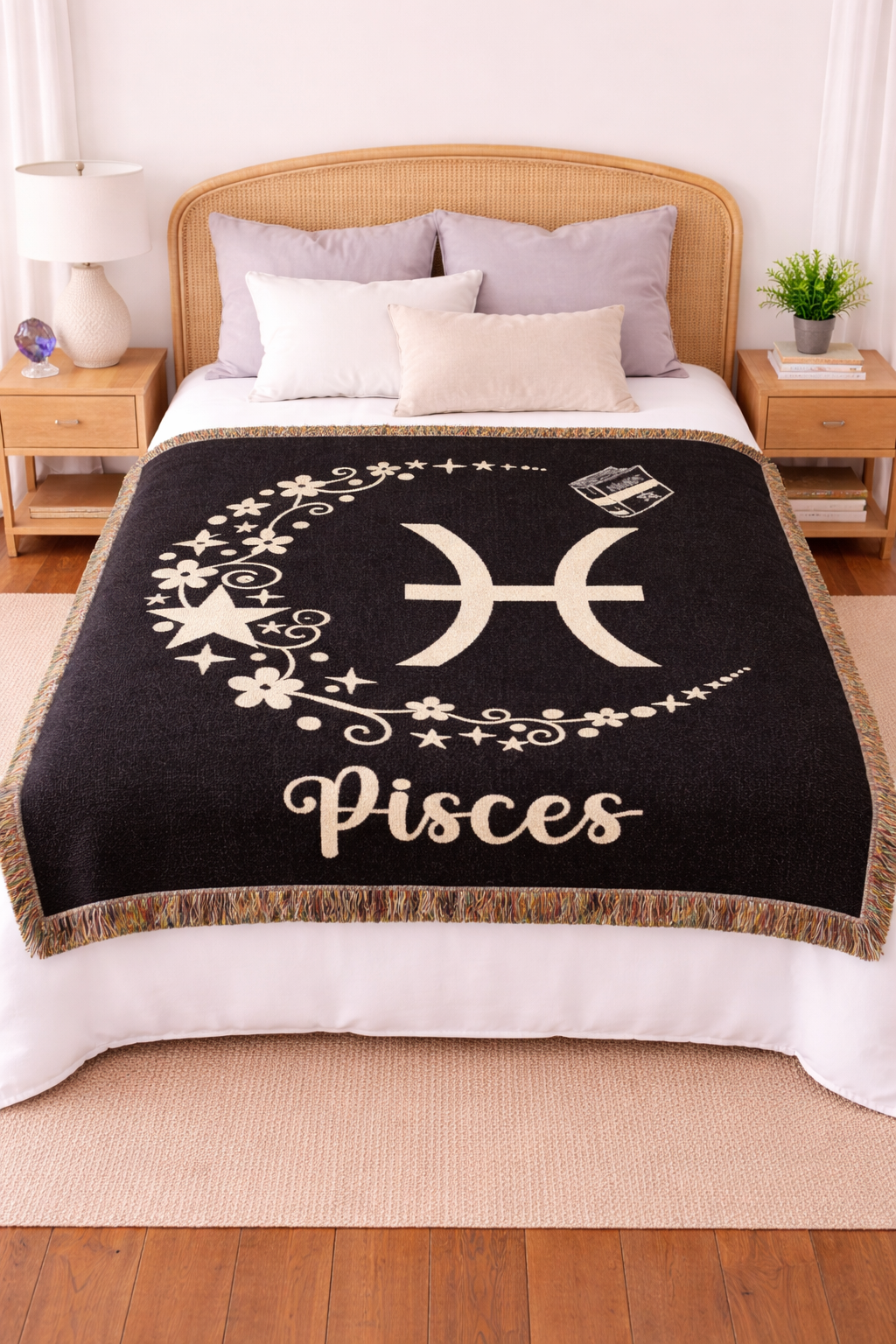 Pisces Zodiac Floral Woven Blanket/Throw